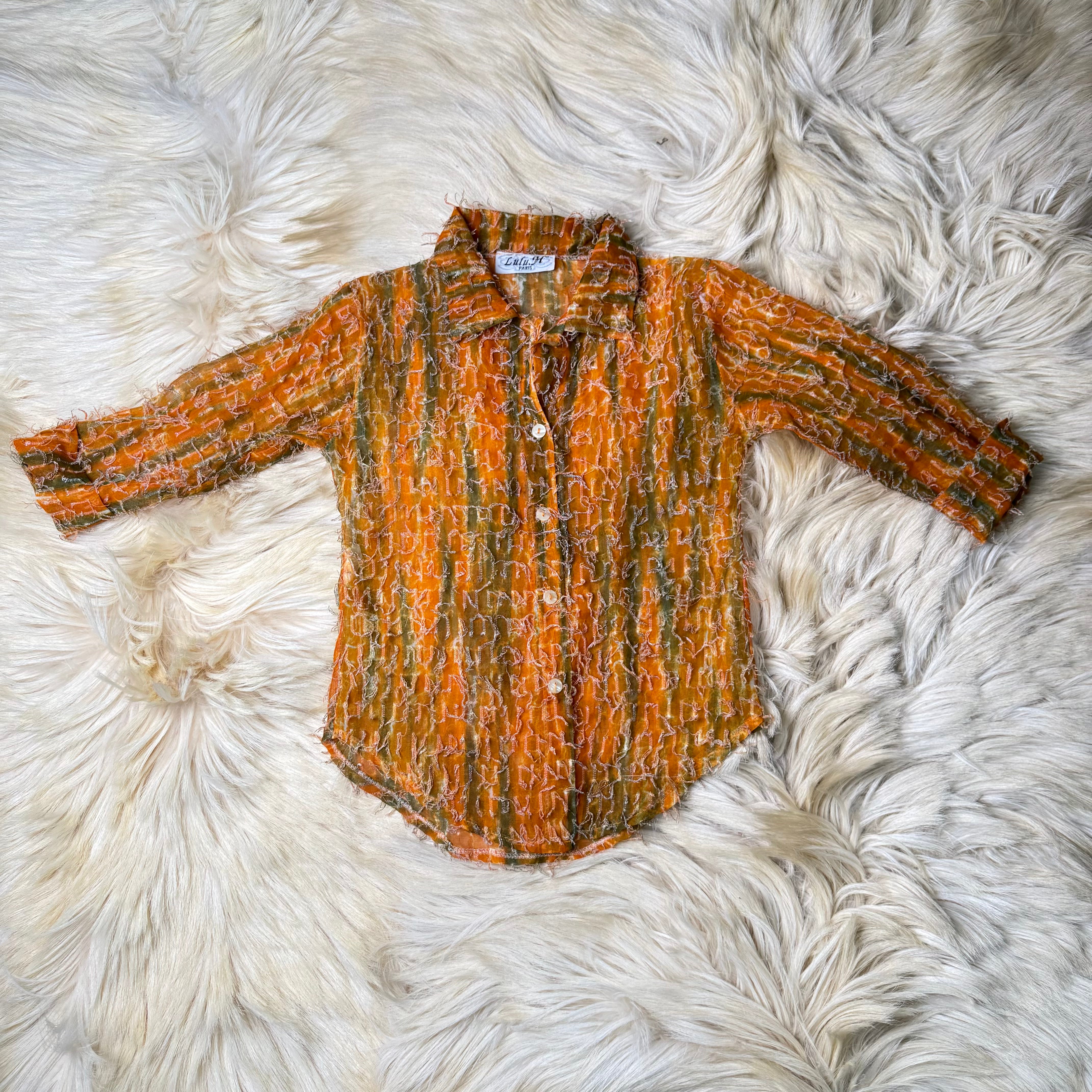 Orange Fray Button Down Shirt