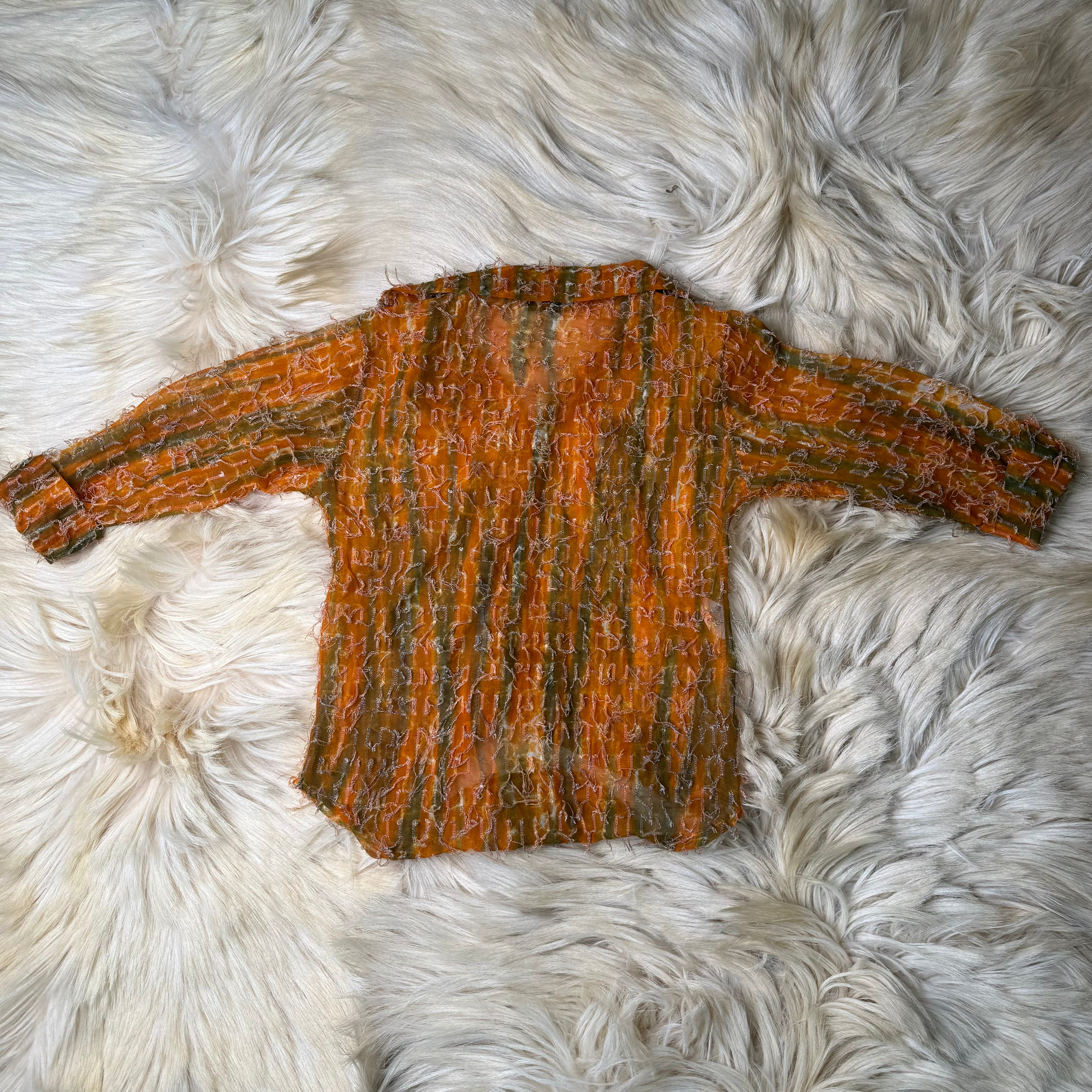 Orange Fray Button Down Shirt