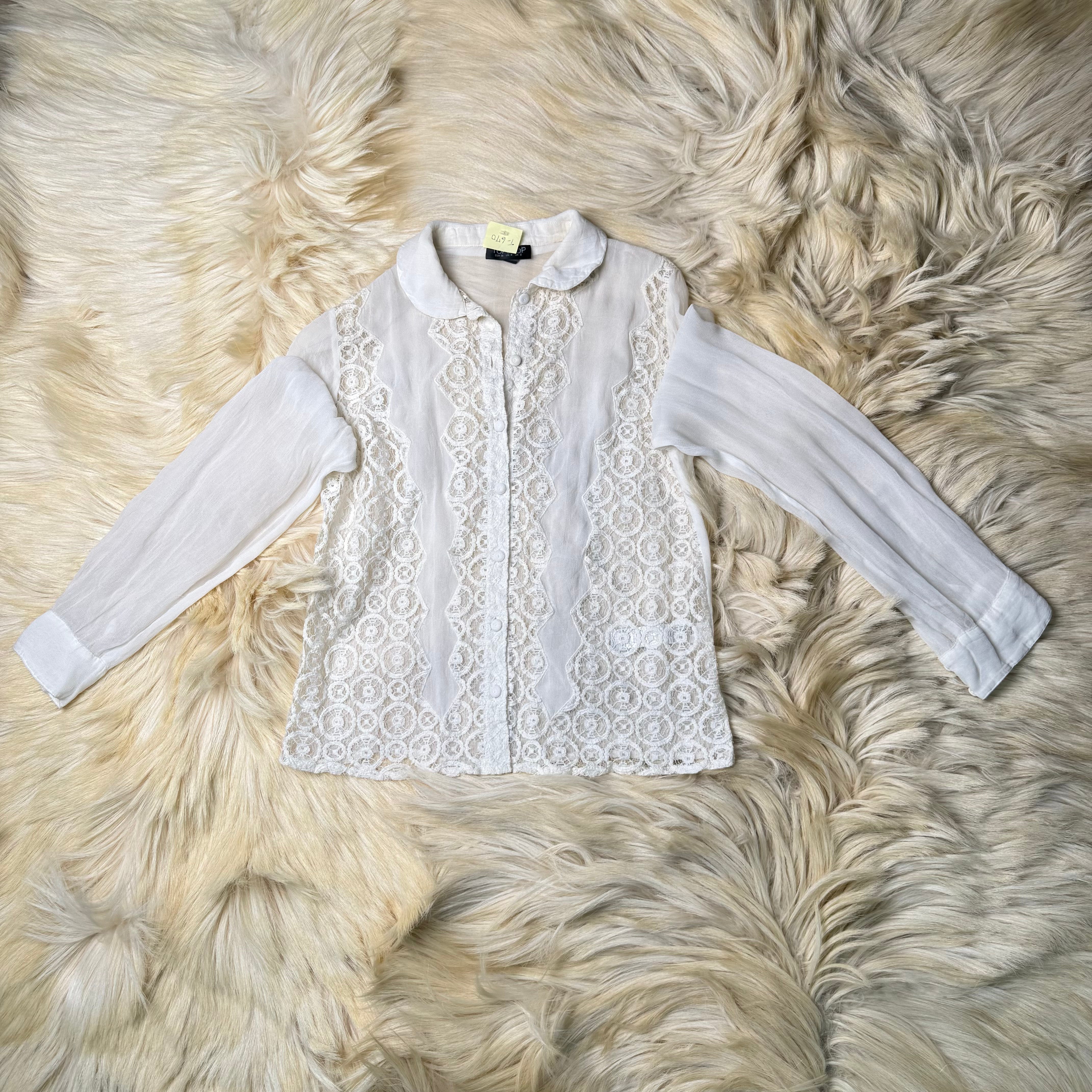 While Lace Button Down Shirt