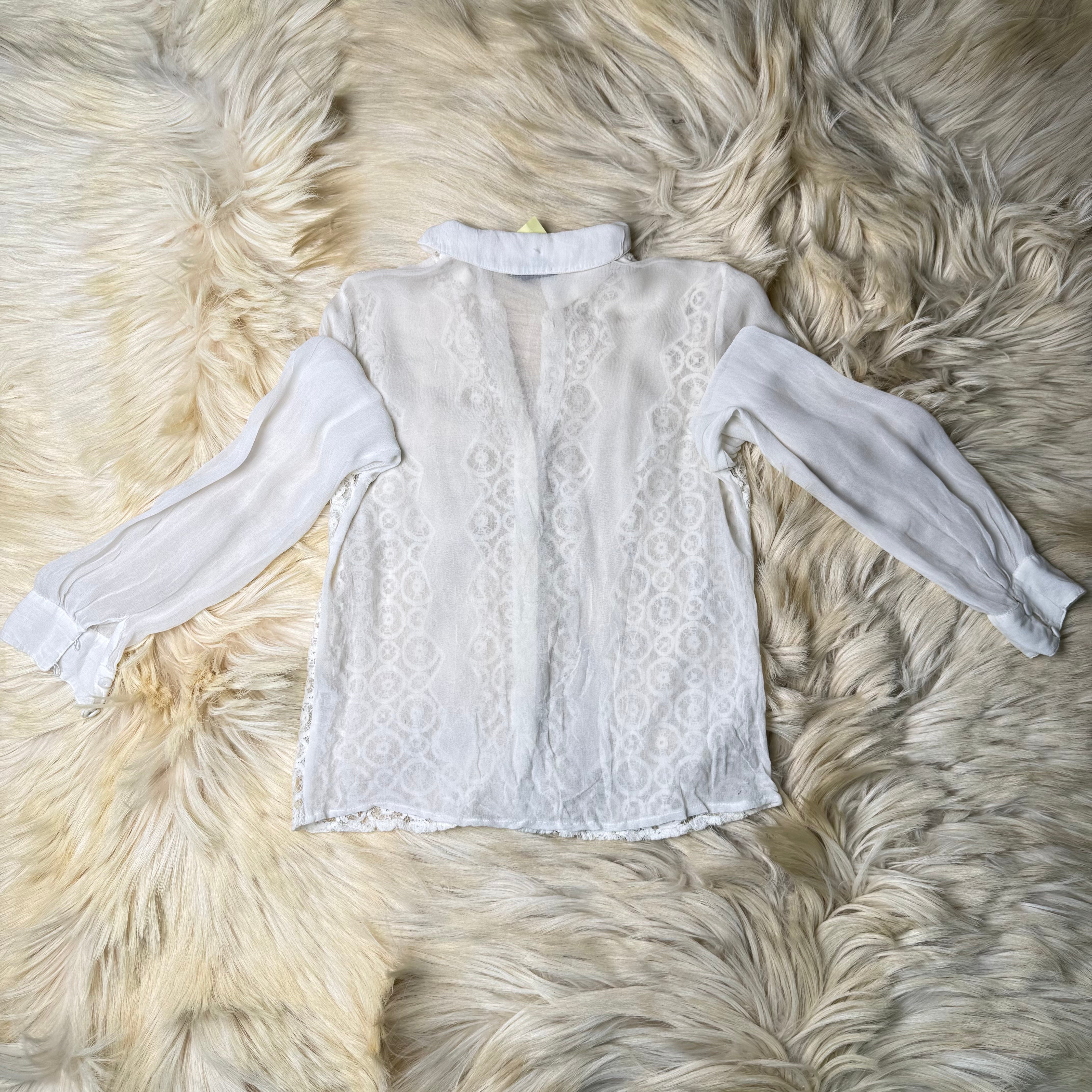 While Lace Button Down Shirt
