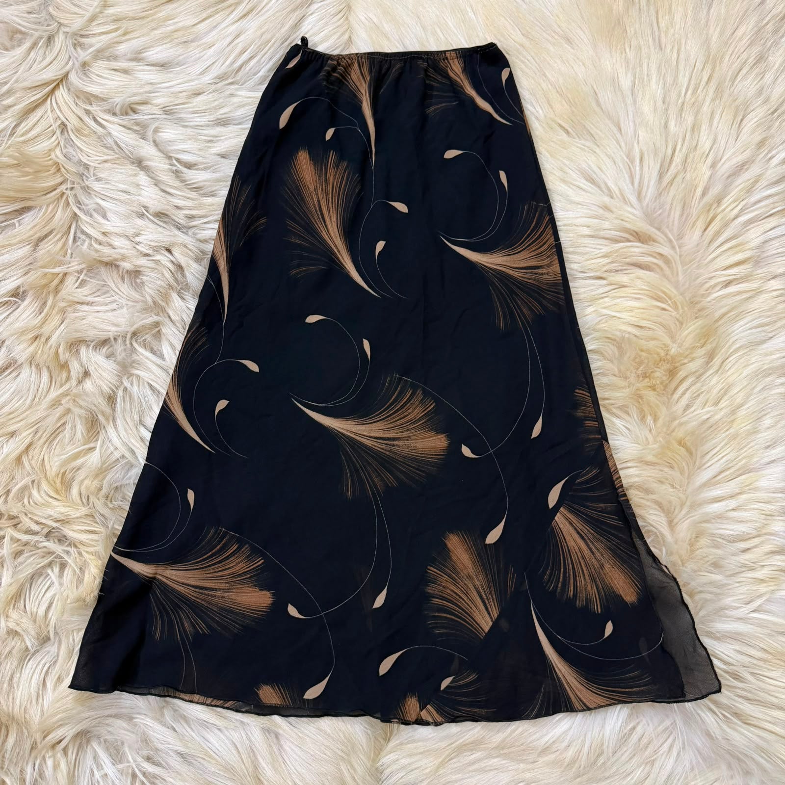 Black Feather Print Skirt