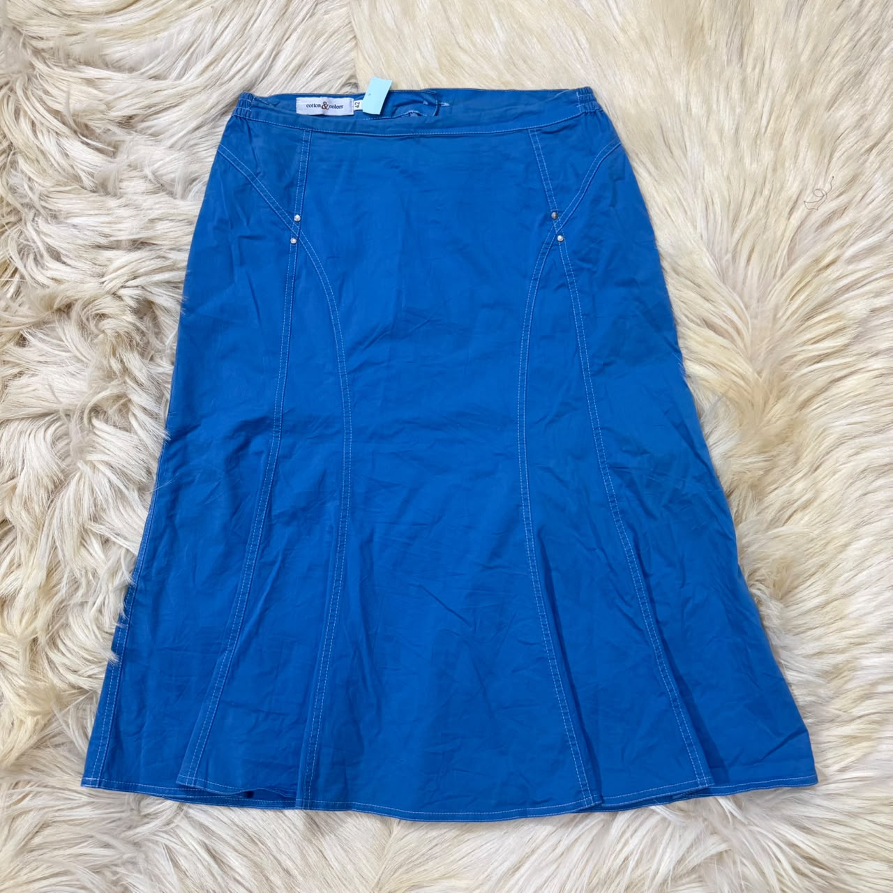 Blue Paneled Cotton Skirt