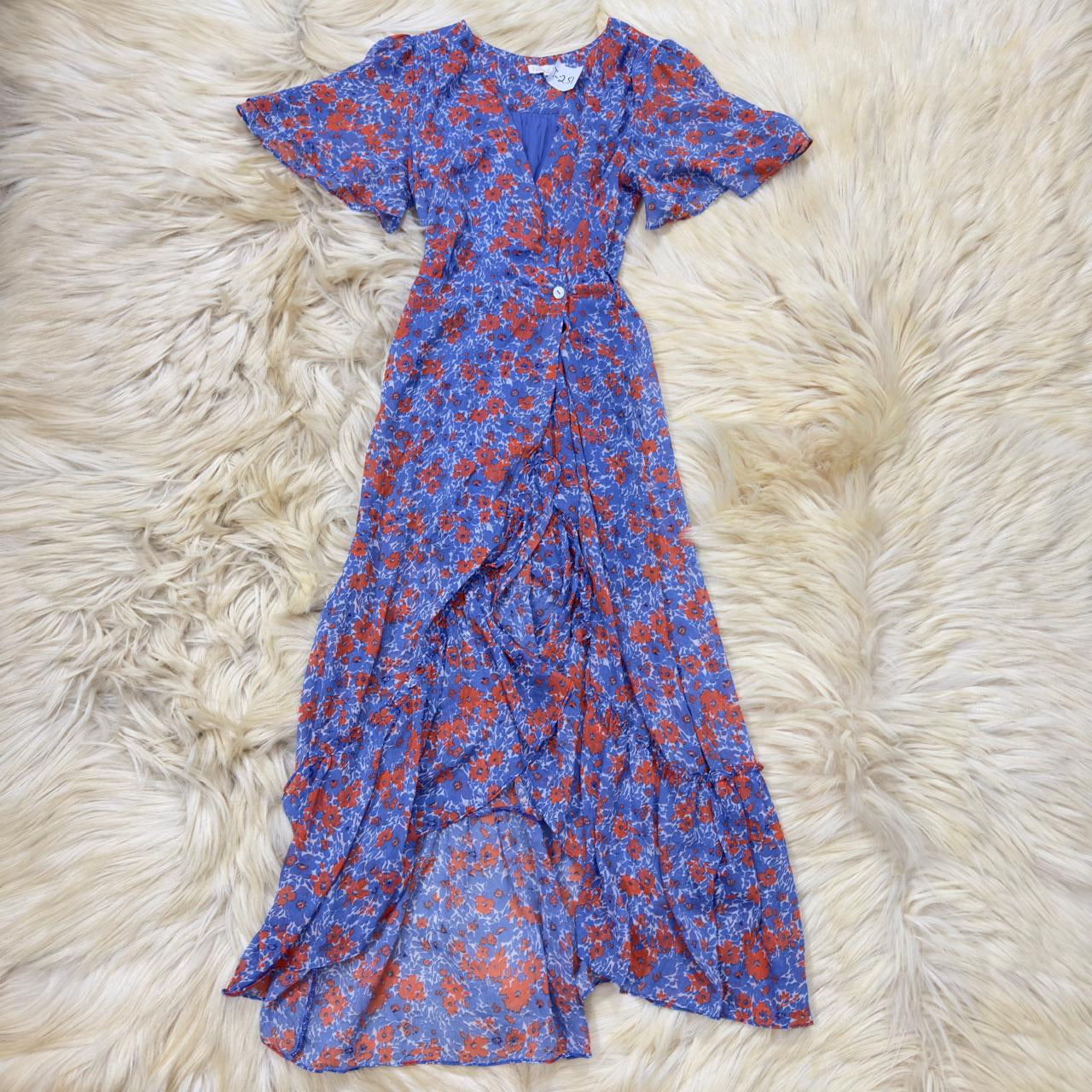 Blue & Orange Floral Maxi Dress