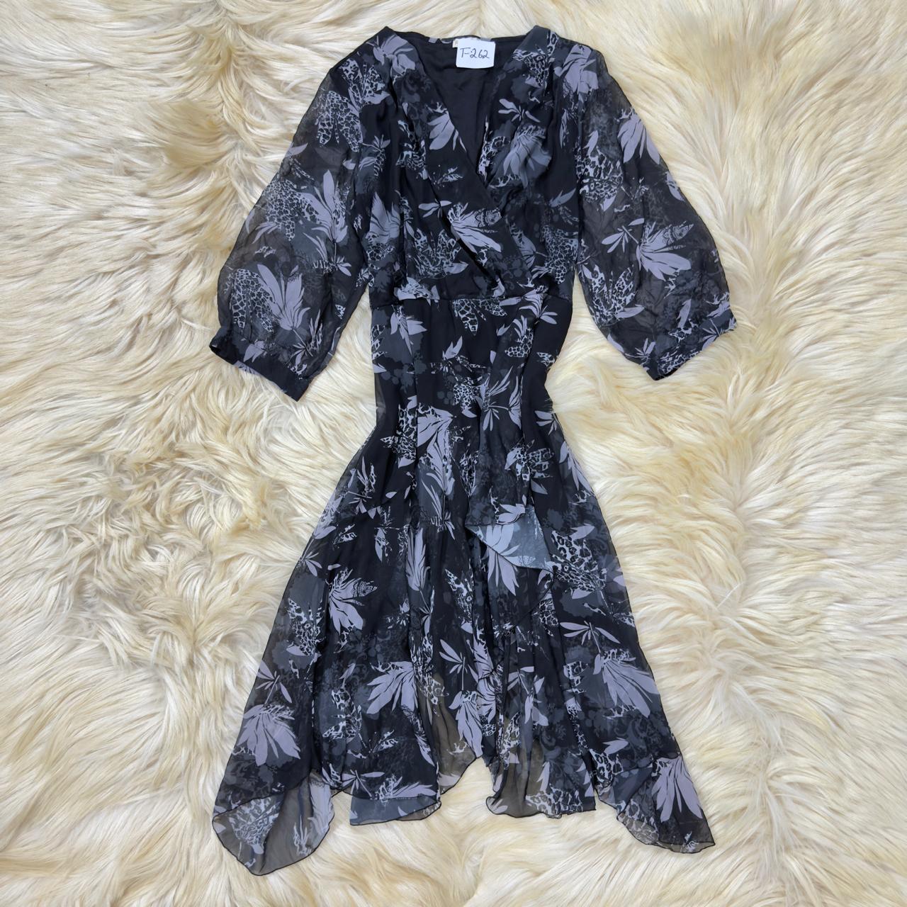Black & Grey Botanical Print Dress