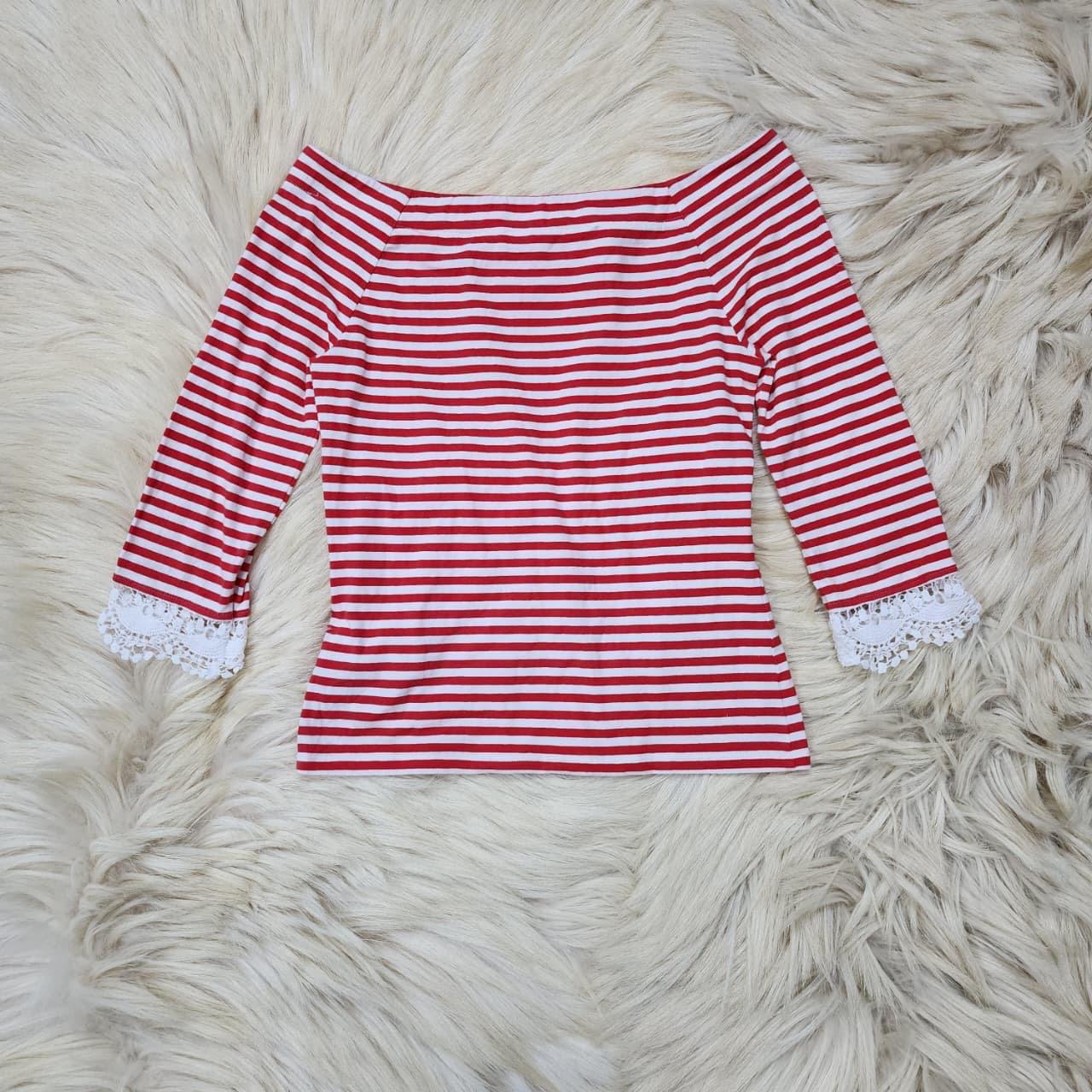 Red & White Striped Off-Shoulder Top