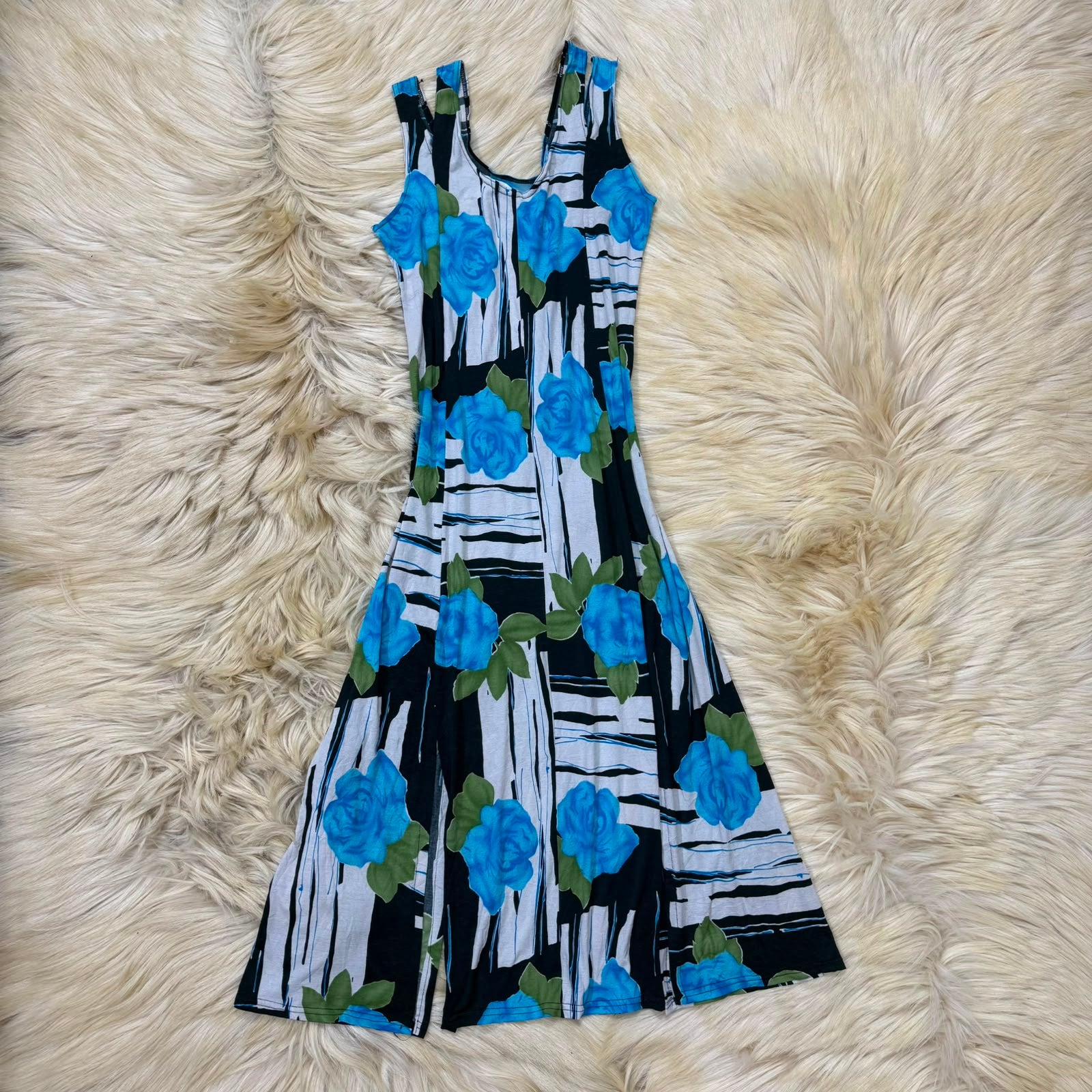 Blue Floral Print Maxi Dress