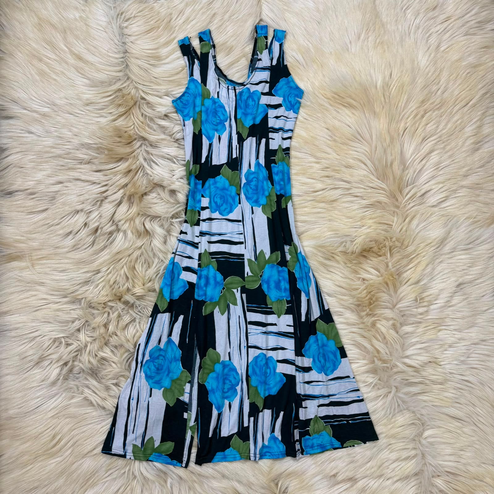 Blue Floral Print Maxi Dress