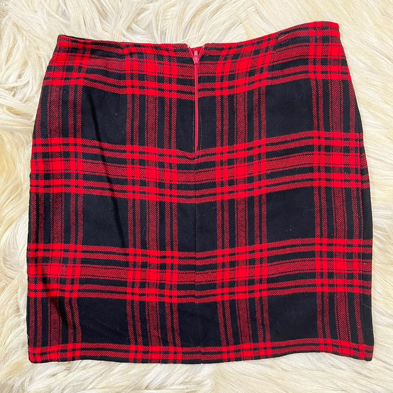 Red and black plaid mini skirt