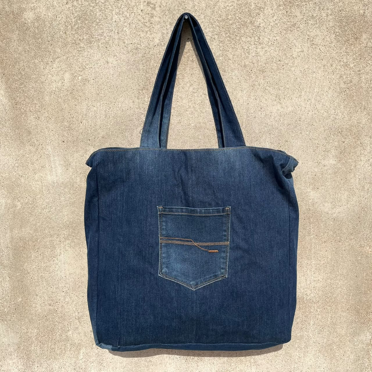 Dark blue denim tote bag
