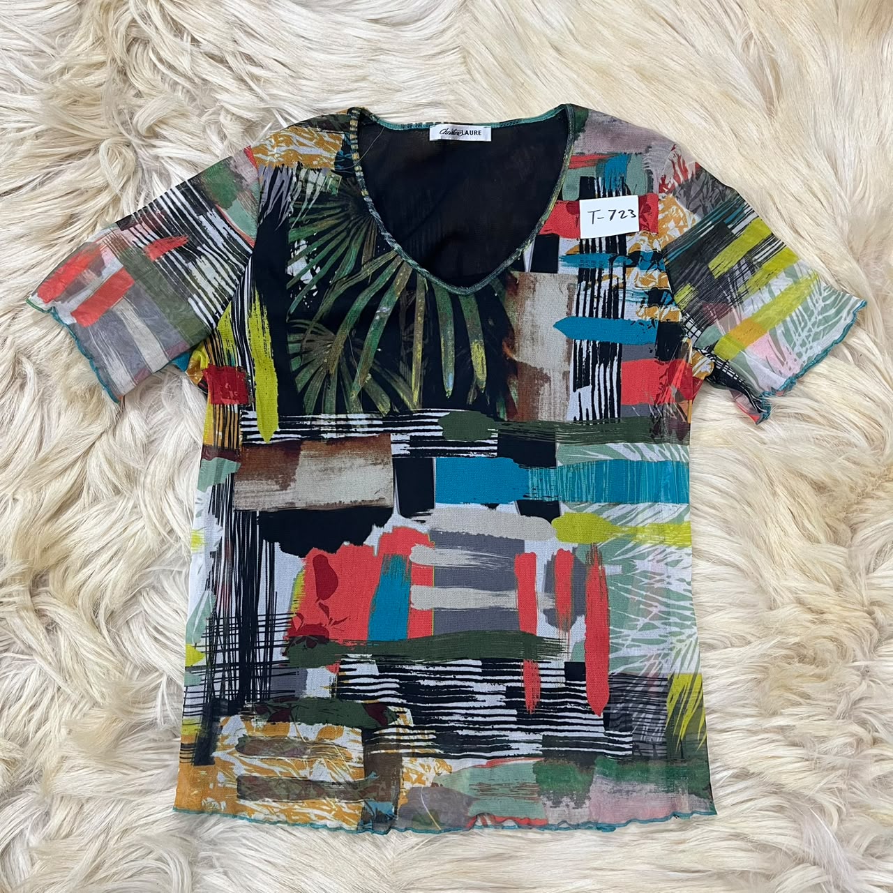 Abstract Mosaic Print V-Neck Top