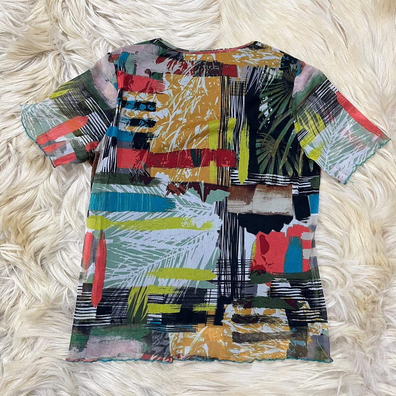 Abstract Mosaic Print V-Neck Top