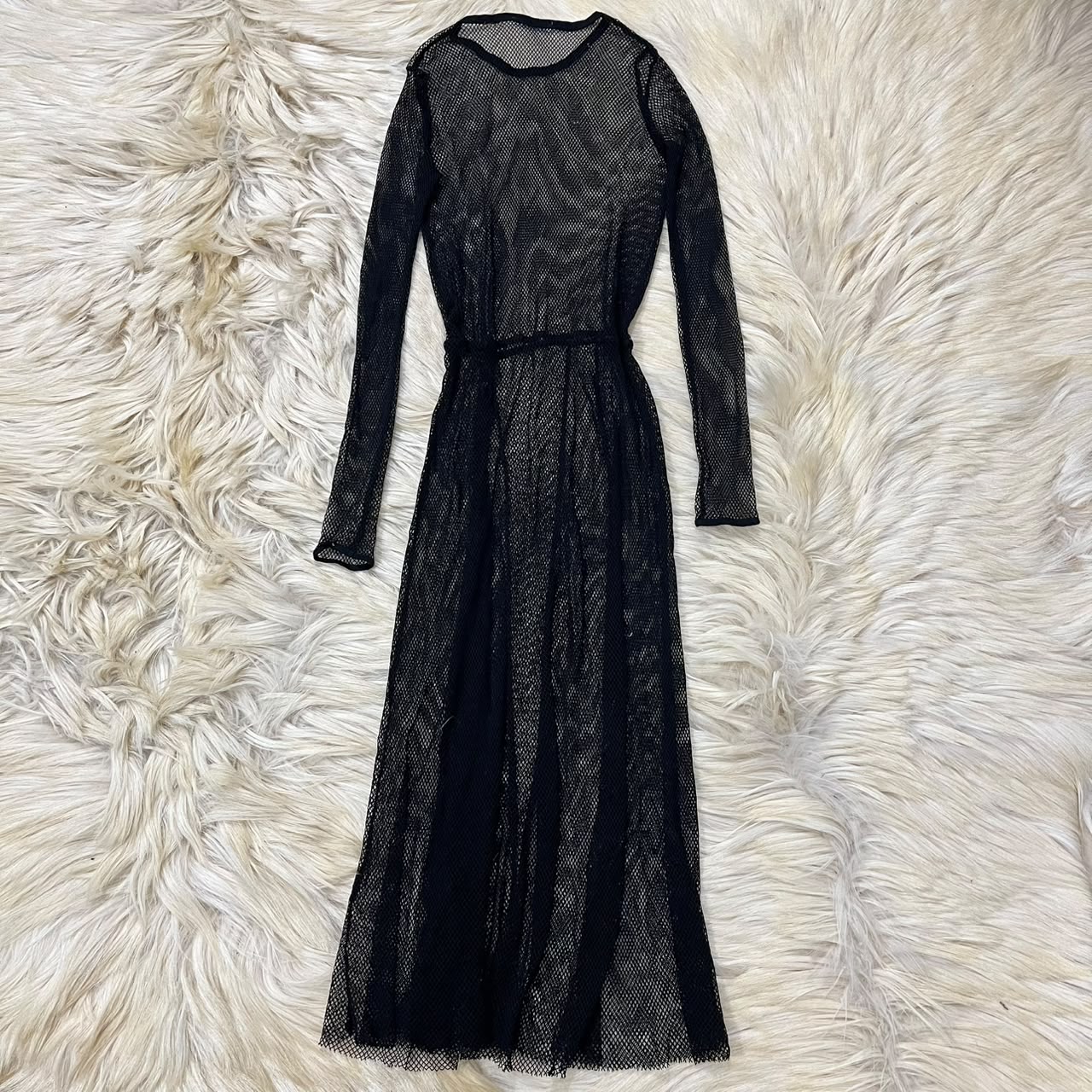 Sheer mesh long-sleeve maxi dress