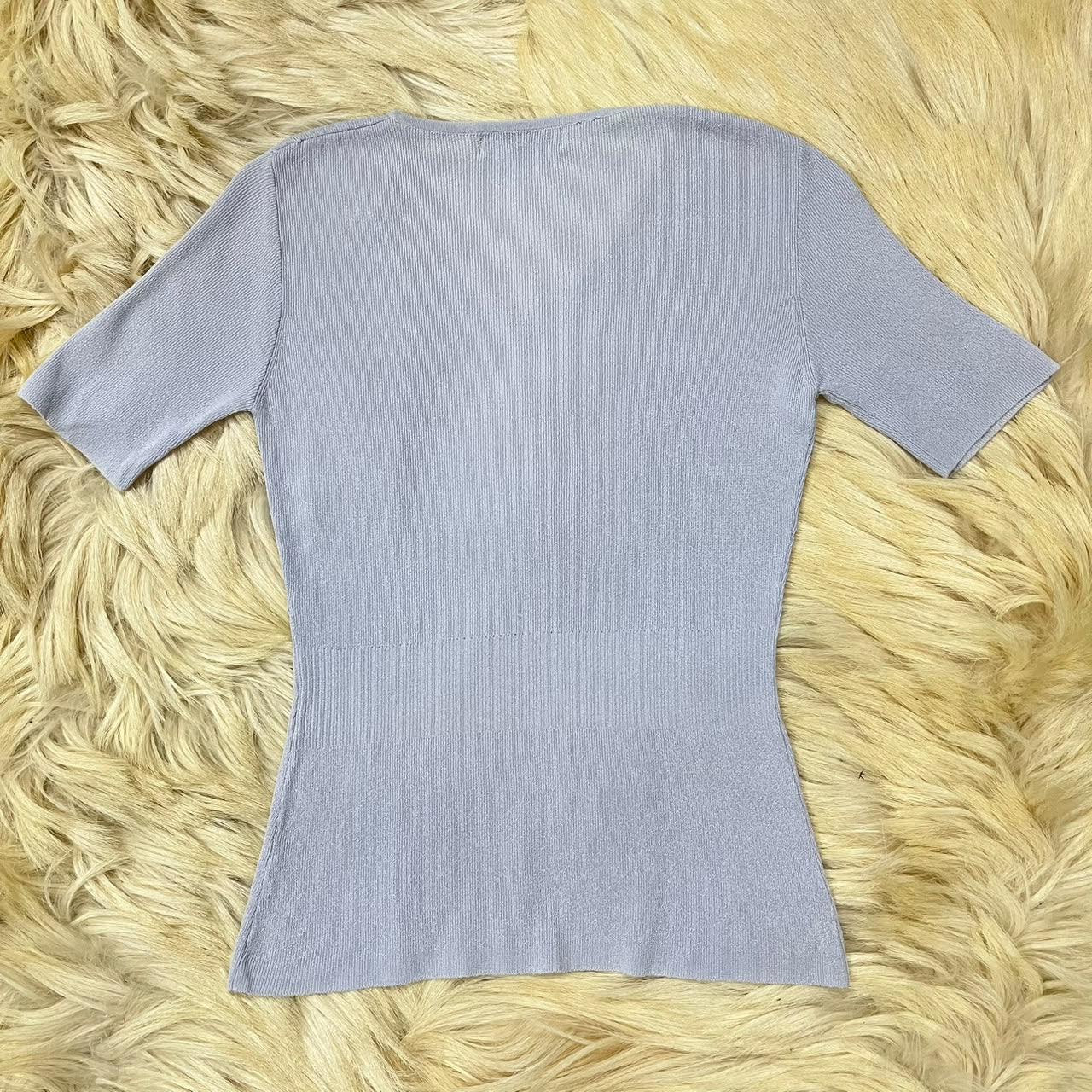 Light gray short-sleeve knit V-neck top