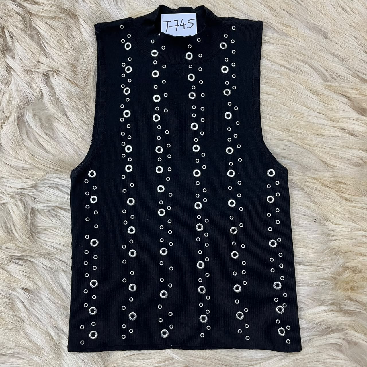 Eyelet cutout Black knit top