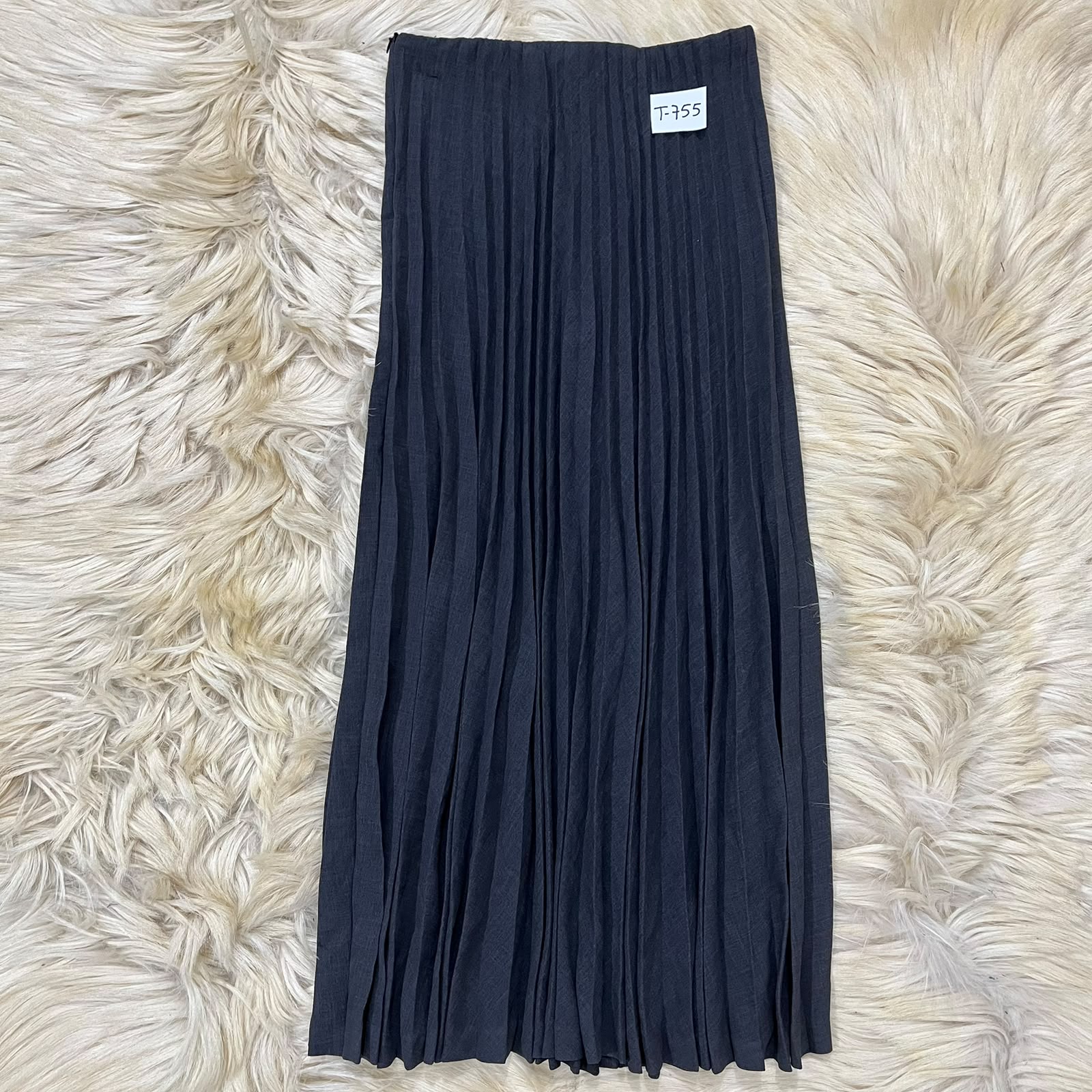 Navy blue pleated midi skirt