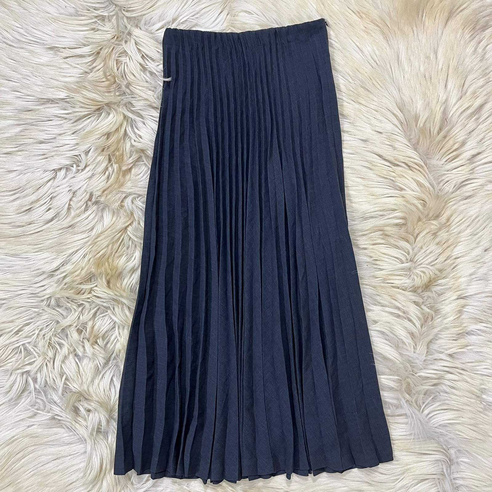 Navy blue pleated midi skirt