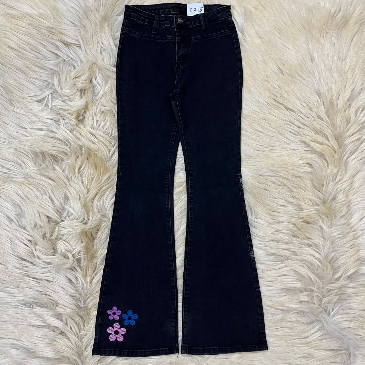 Black Flare with Flower Embroidery