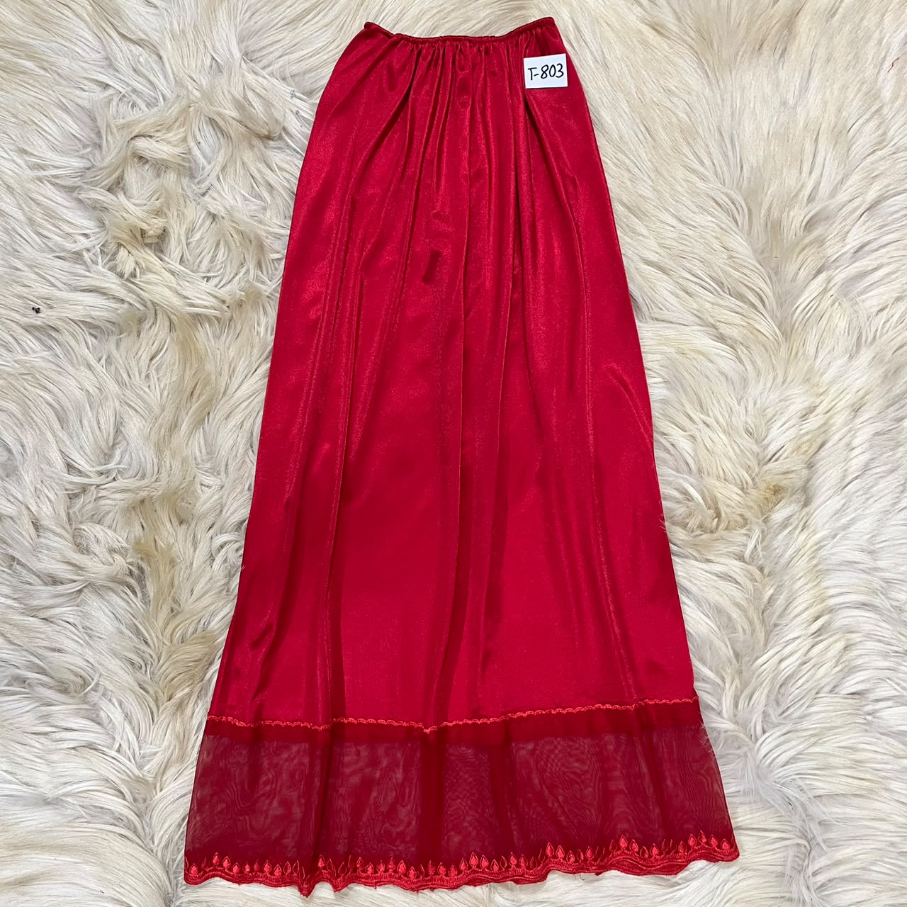 Red satin skirt