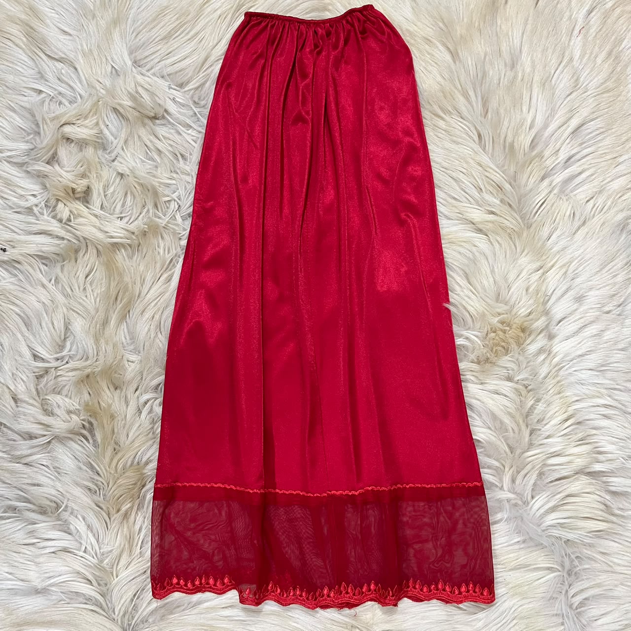 Red satin skirt