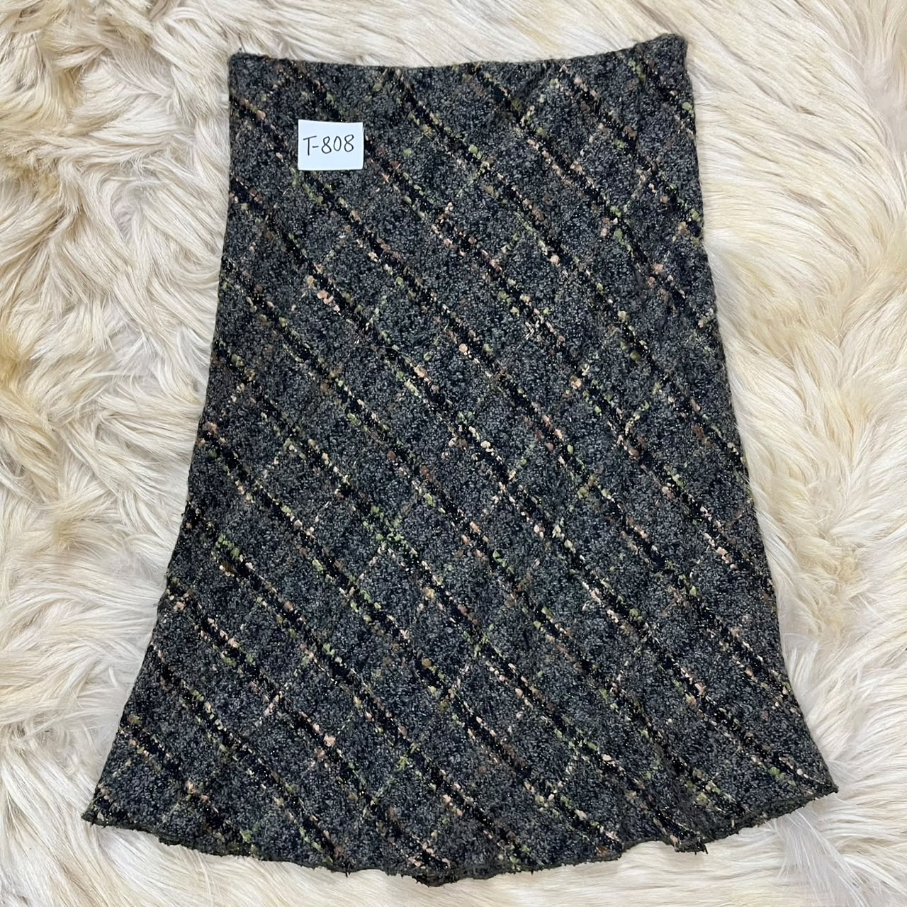 Black and Gray Plaid Tweed Skirt