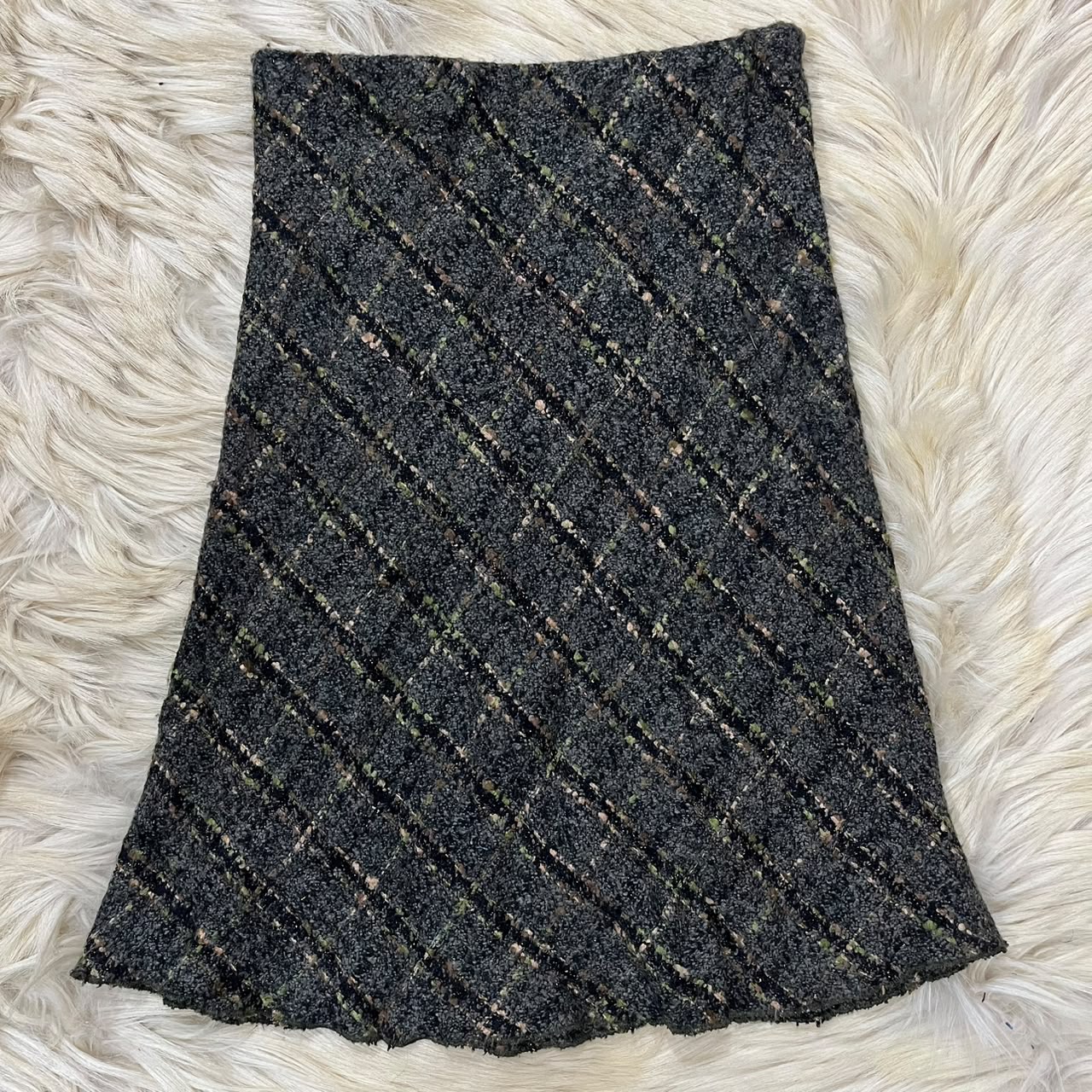 Black and Gray Plaid Tweed Skirt
