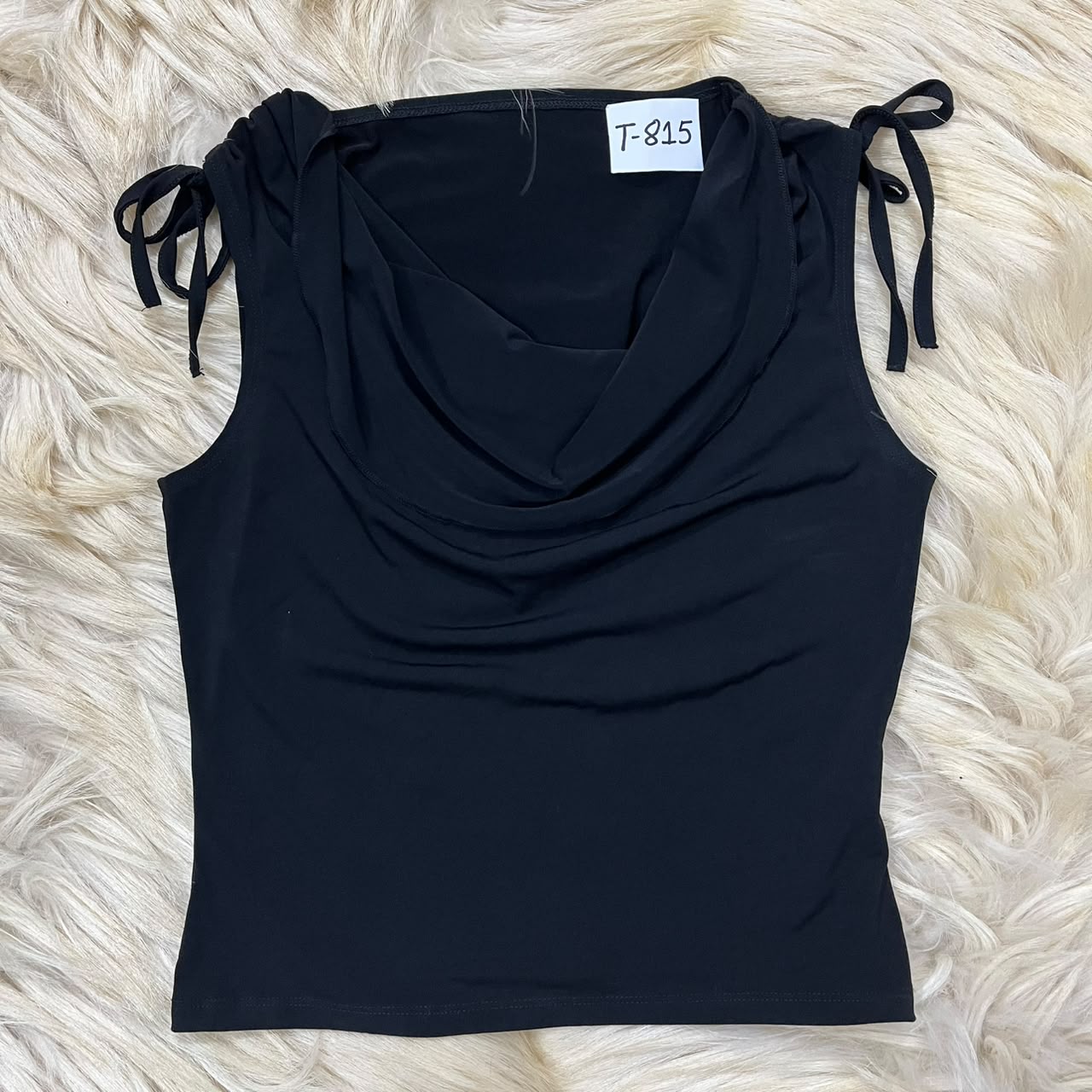Black Cowl Necktie Shoulder Top