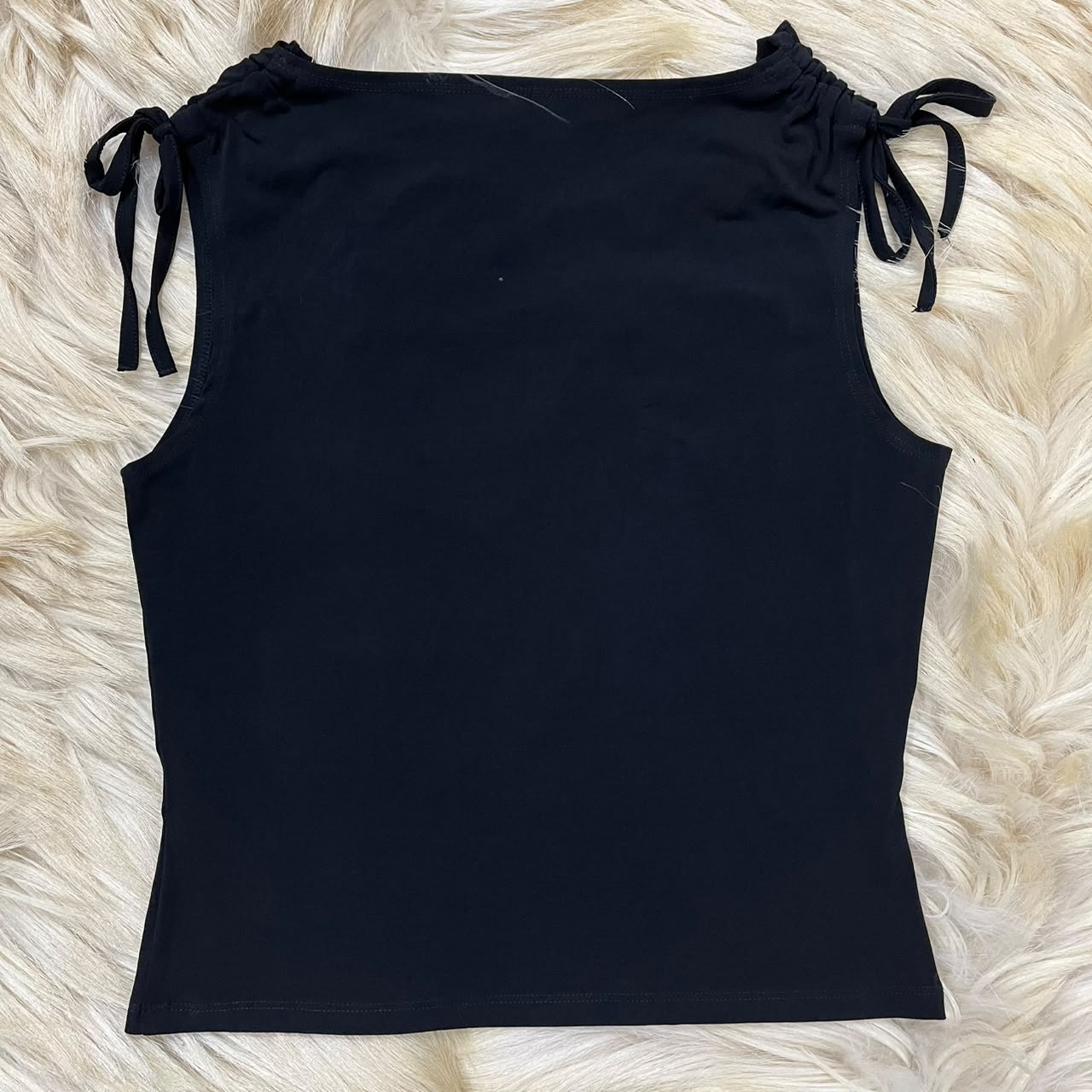 Black Cowl Necktie Shoulder Top