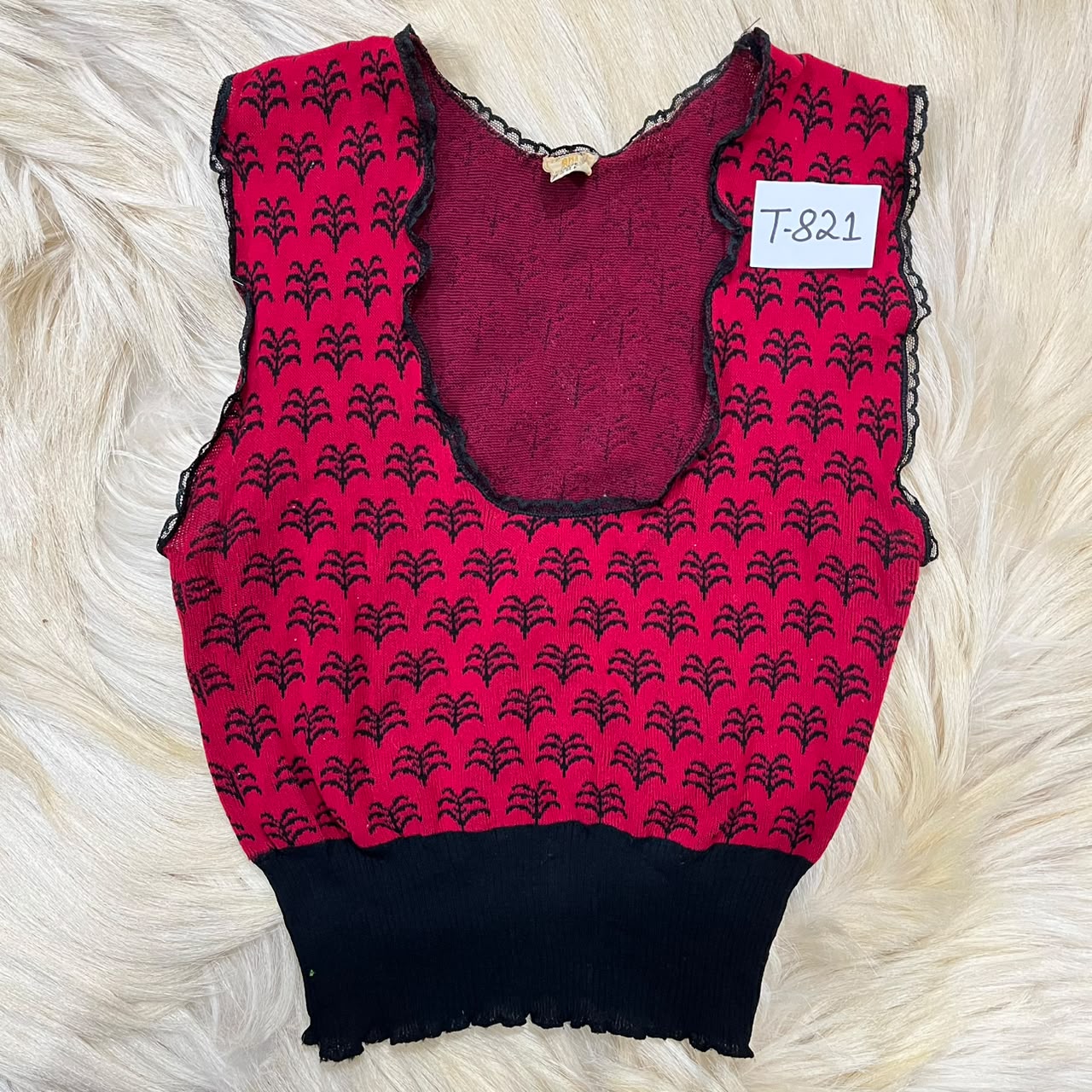 Red And Black Sweater Vest Top