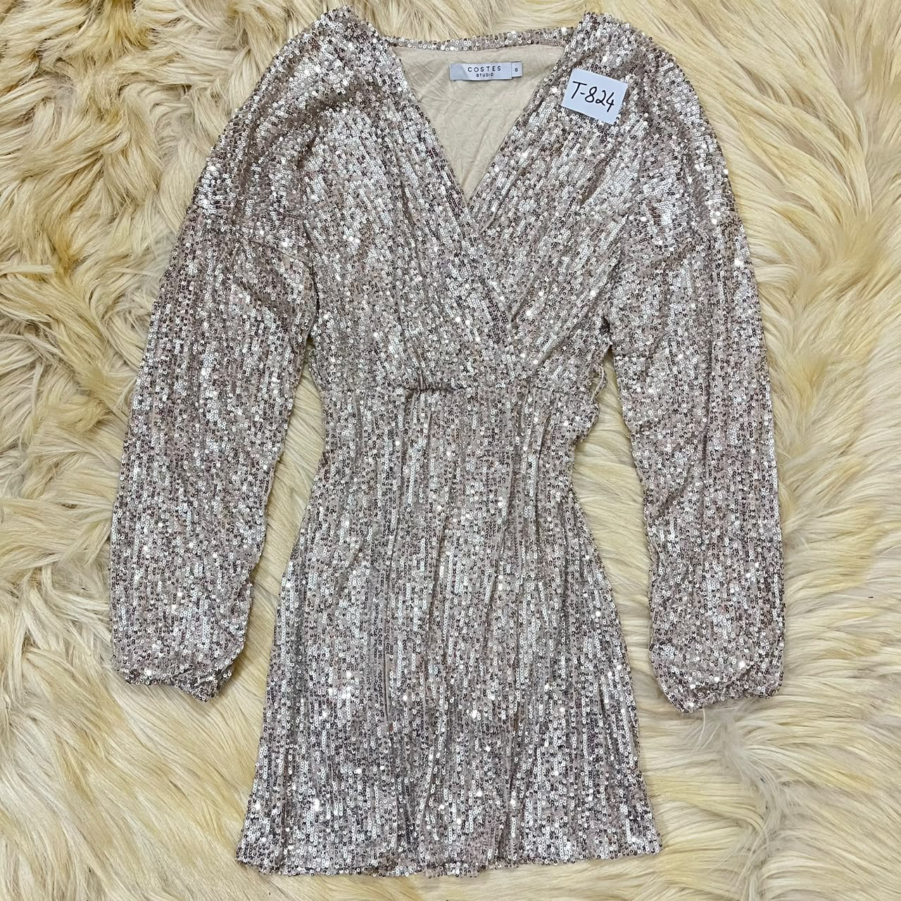 long-sleeve, V-neck mini dress