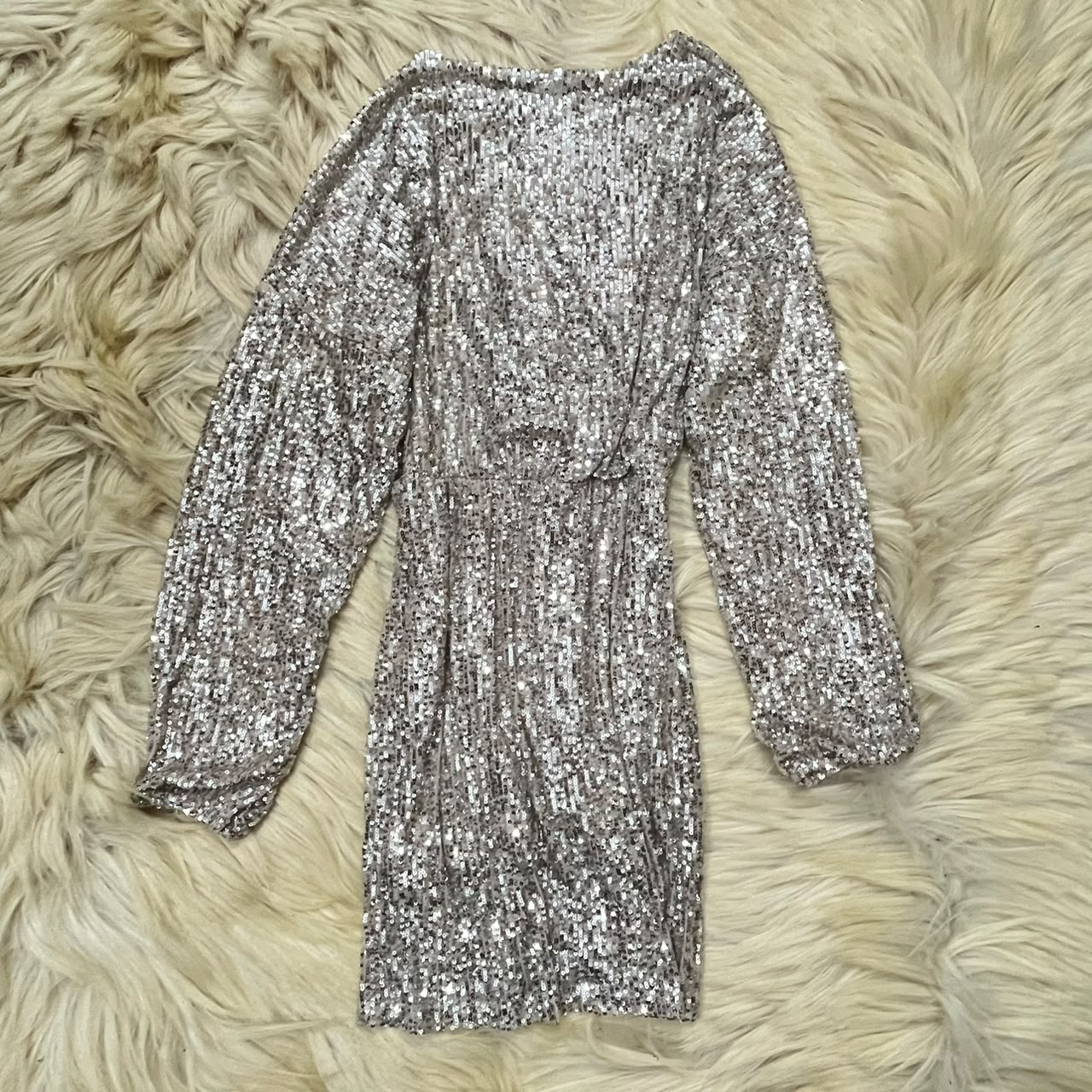 long-sleeve, V-neck mini dress