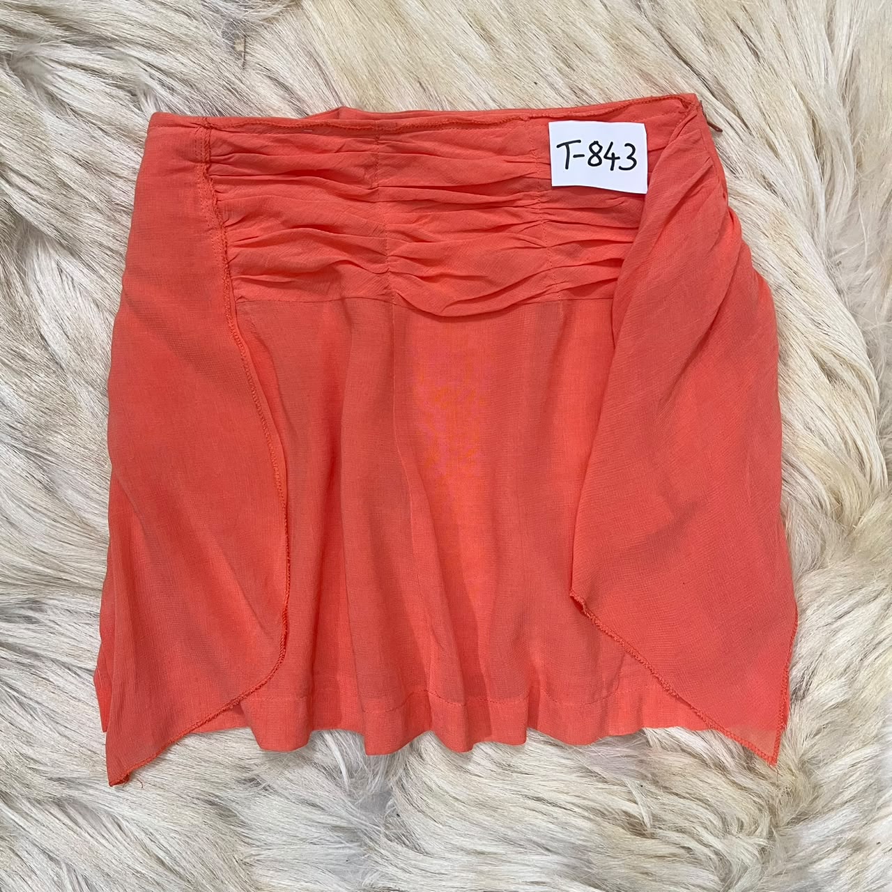 Ruched Orange Mesh Mini Skirt