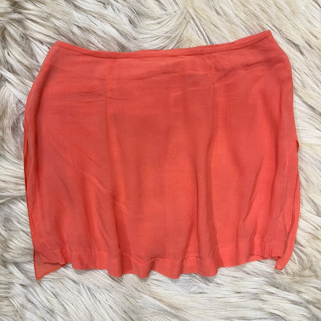 Ruched Orange Mesh Mini Skirt