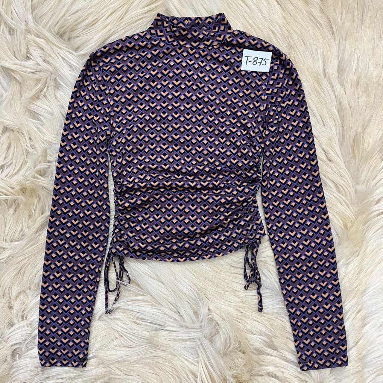 Geometric Pattern Mock Neck Top