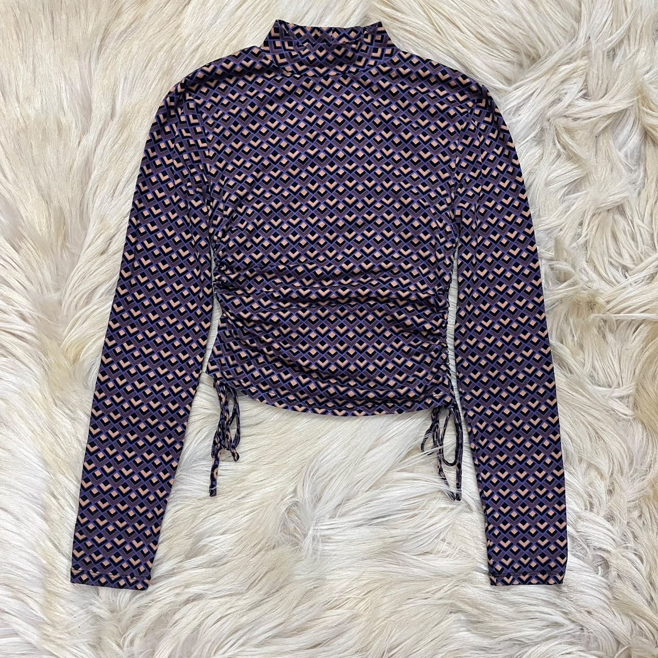 Geometric Pattern Mock Neck Top