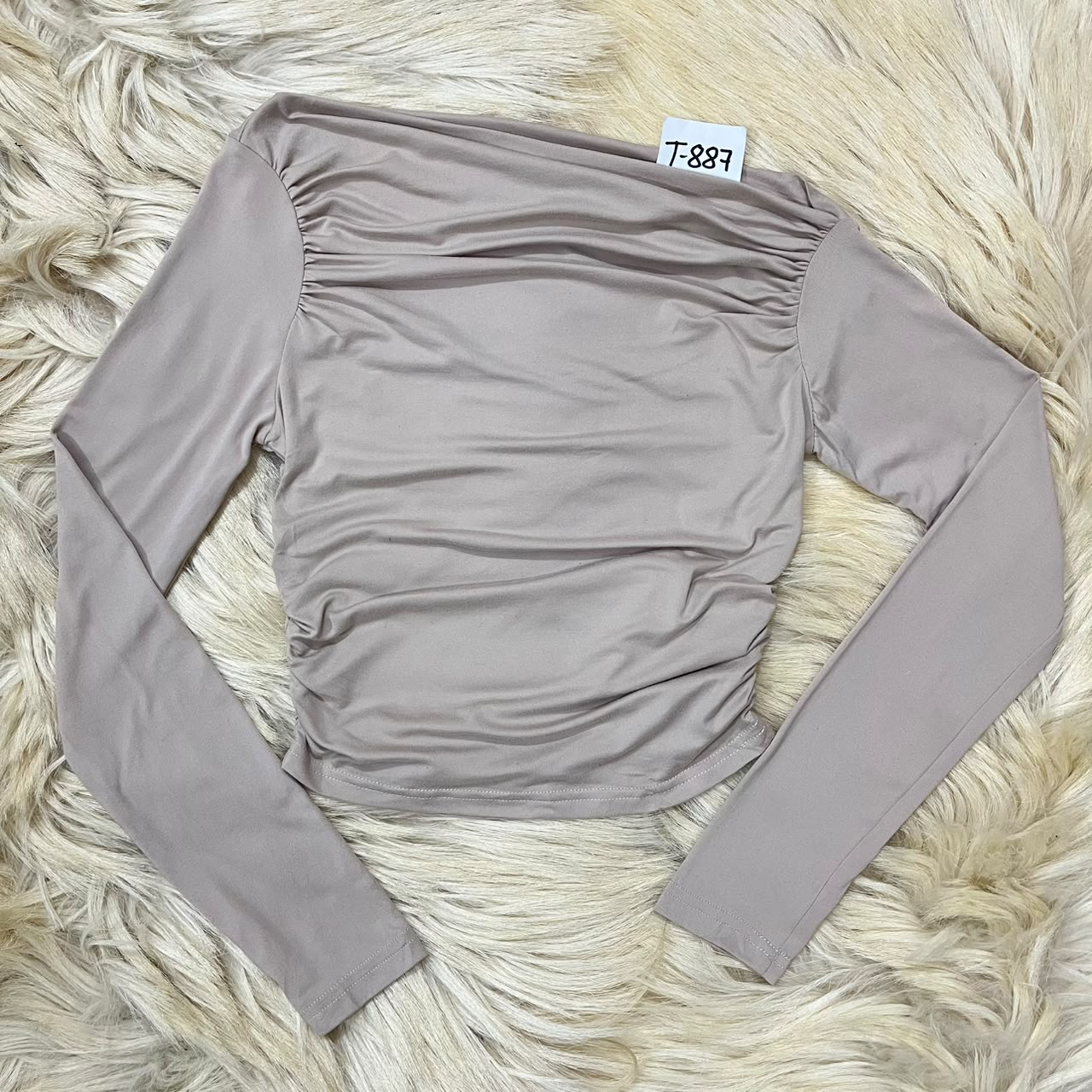 Taupe Long-Sleeve Ruche Top