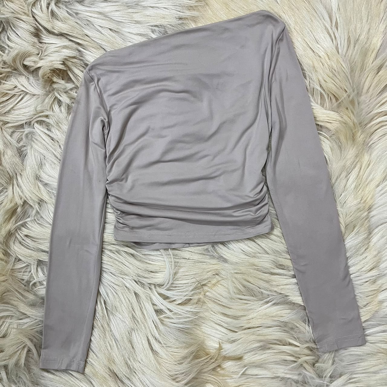 Taupe Long-Sleeve Ruche Top