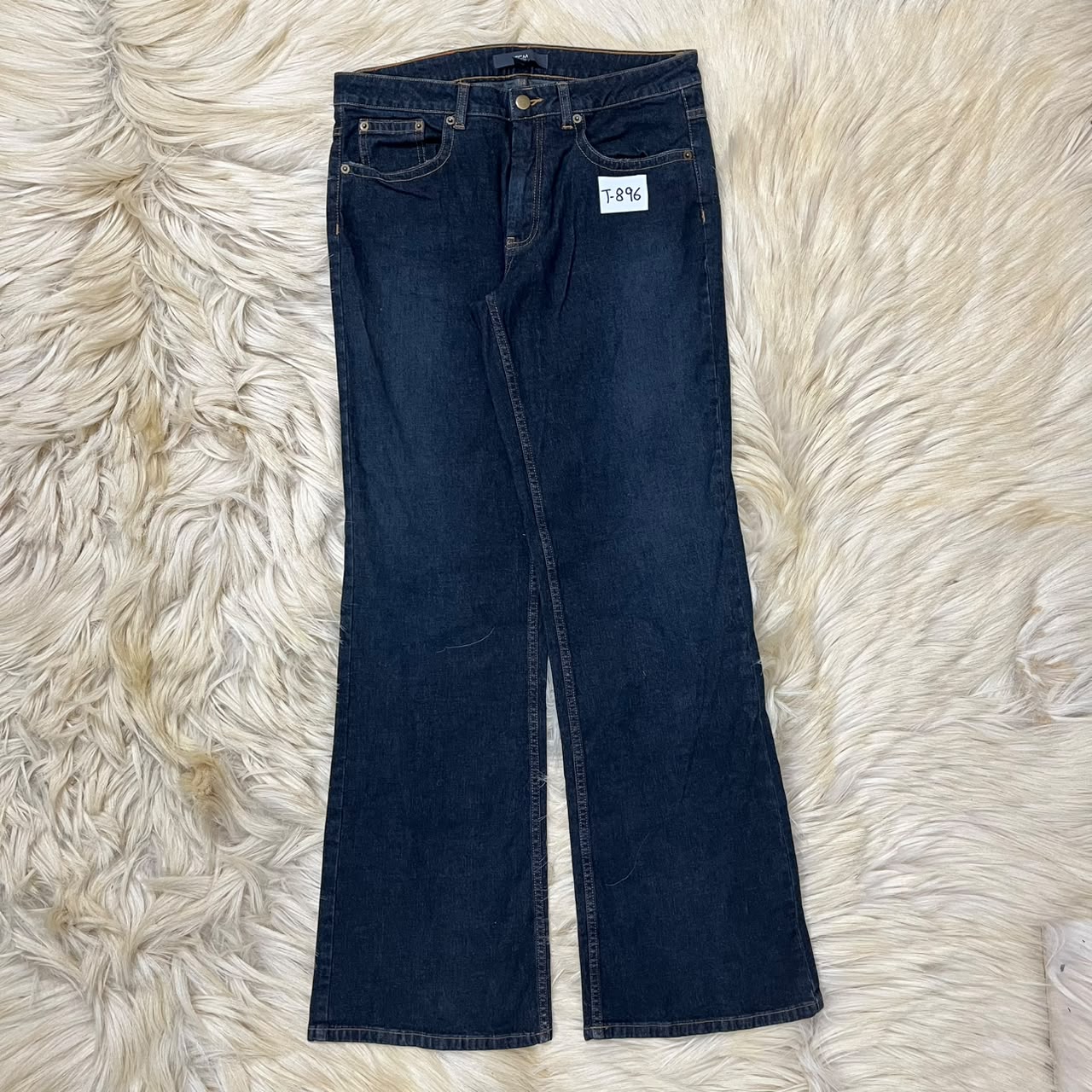 Dark wash blue denim flare jeans