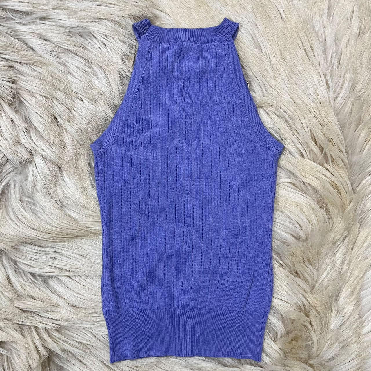 Ribbed Eyelet Blue Tank