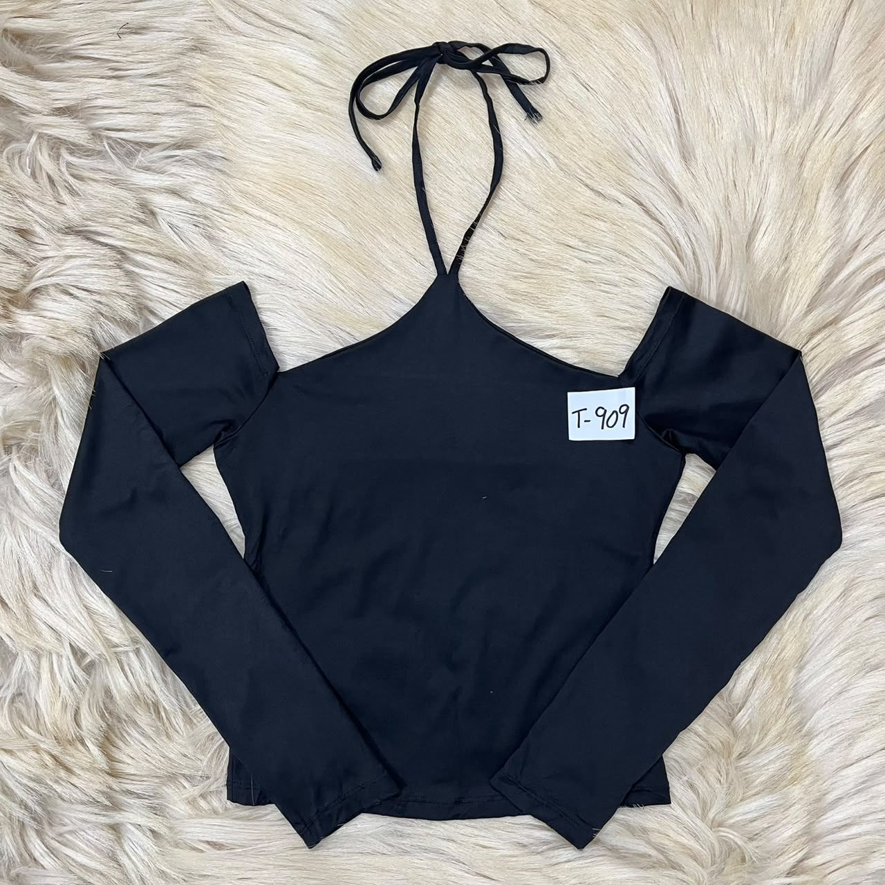Black Long-Sleeve Halter Top