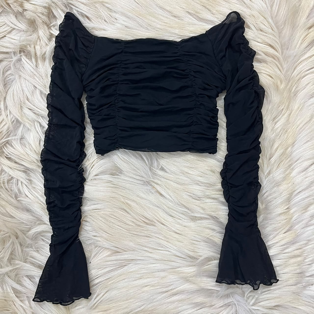 Off-Shoulder Long-Sleeve Crop Top