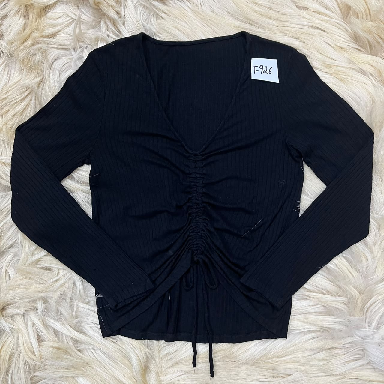 Black Ribbed Long-Sleeve Top