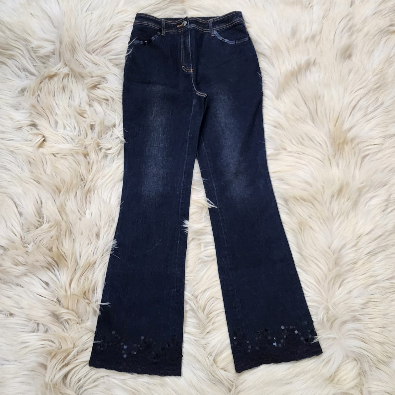 Black Beaded Flared Jeans