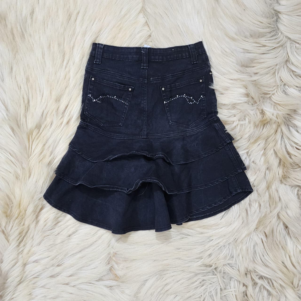 Black Ruffle Denim Skirt