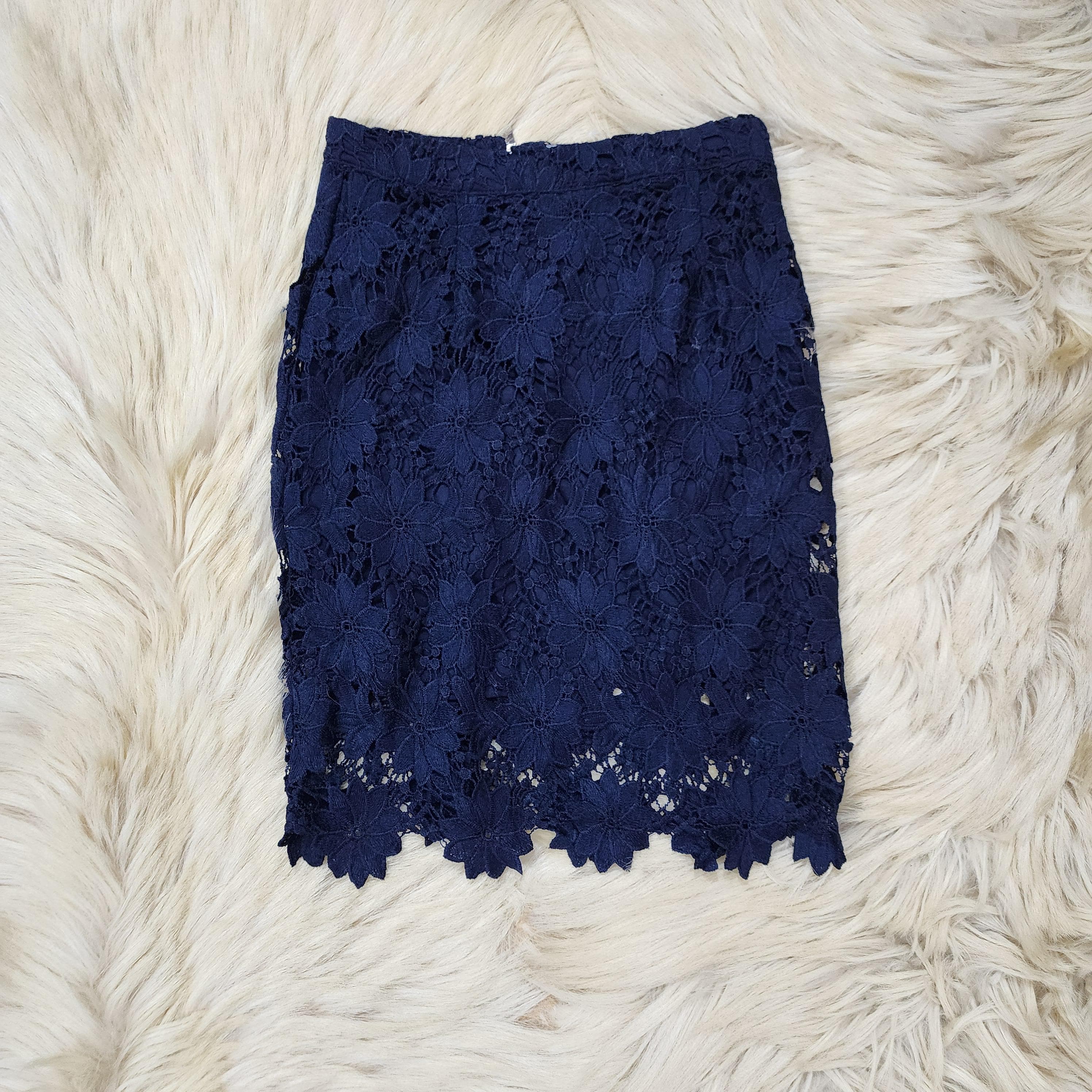 Blue Lace Midi Skirt