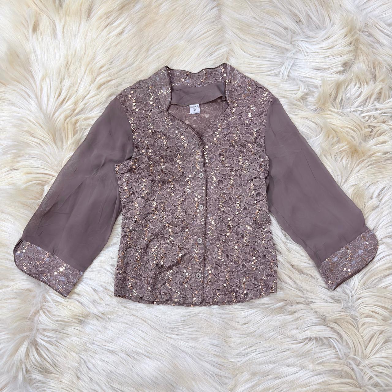 Sequin Brown Button Down Shirt