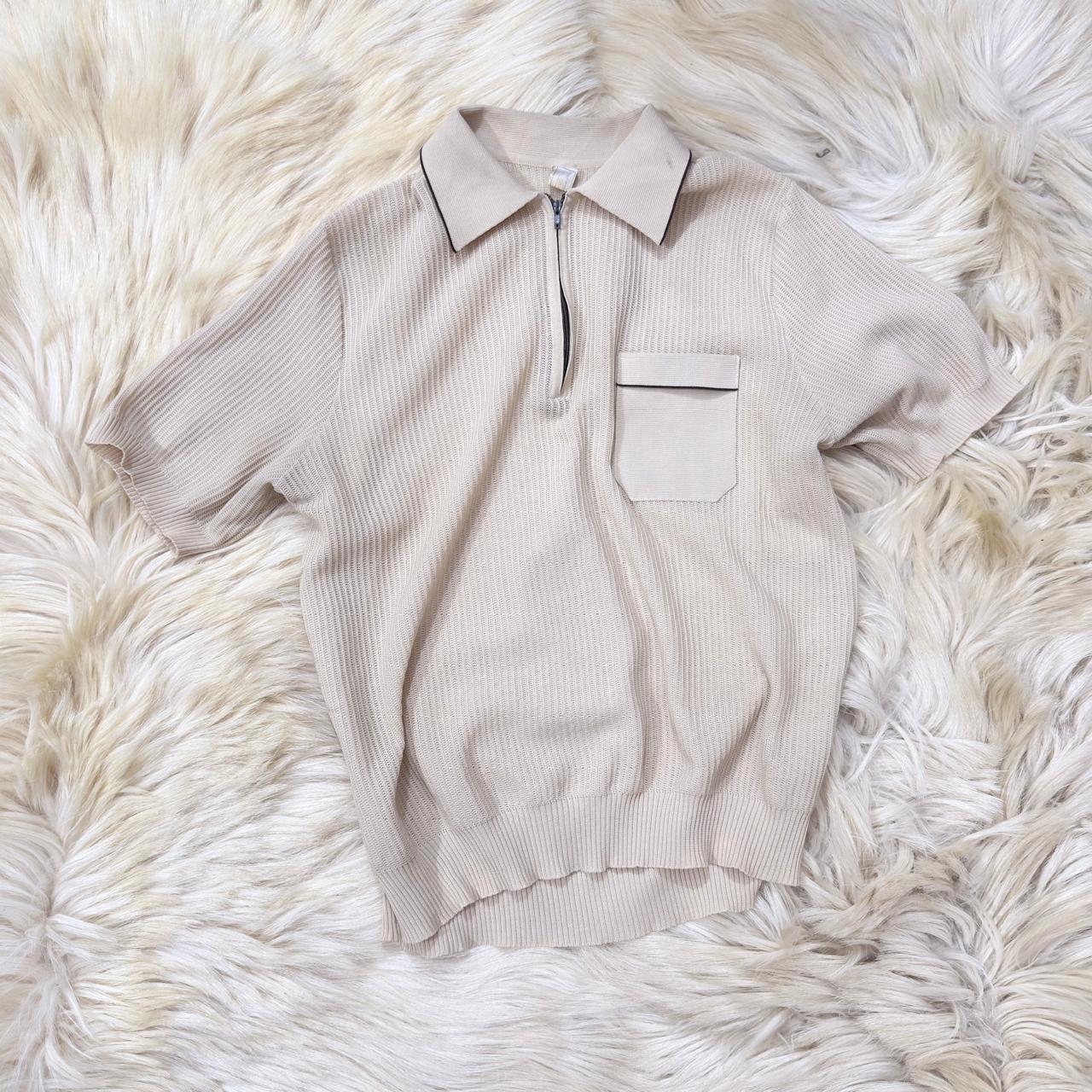 Half Zip Rib Beige Baggy Shirt