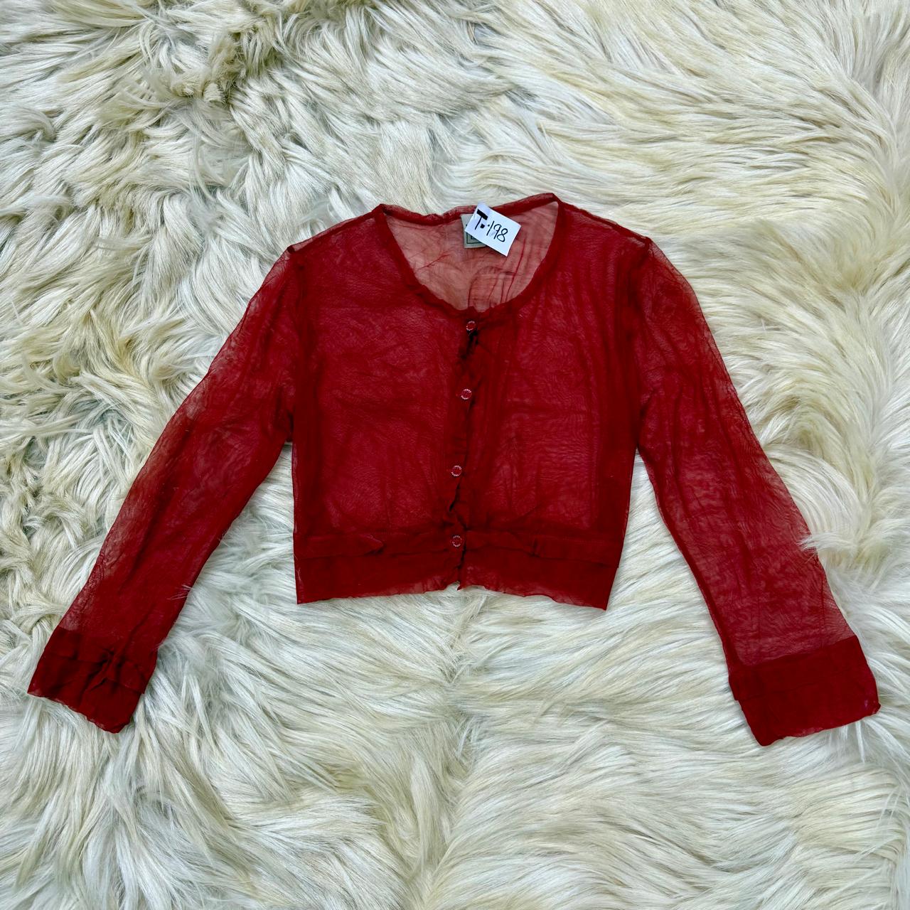 Popping Red Net Button Down Top