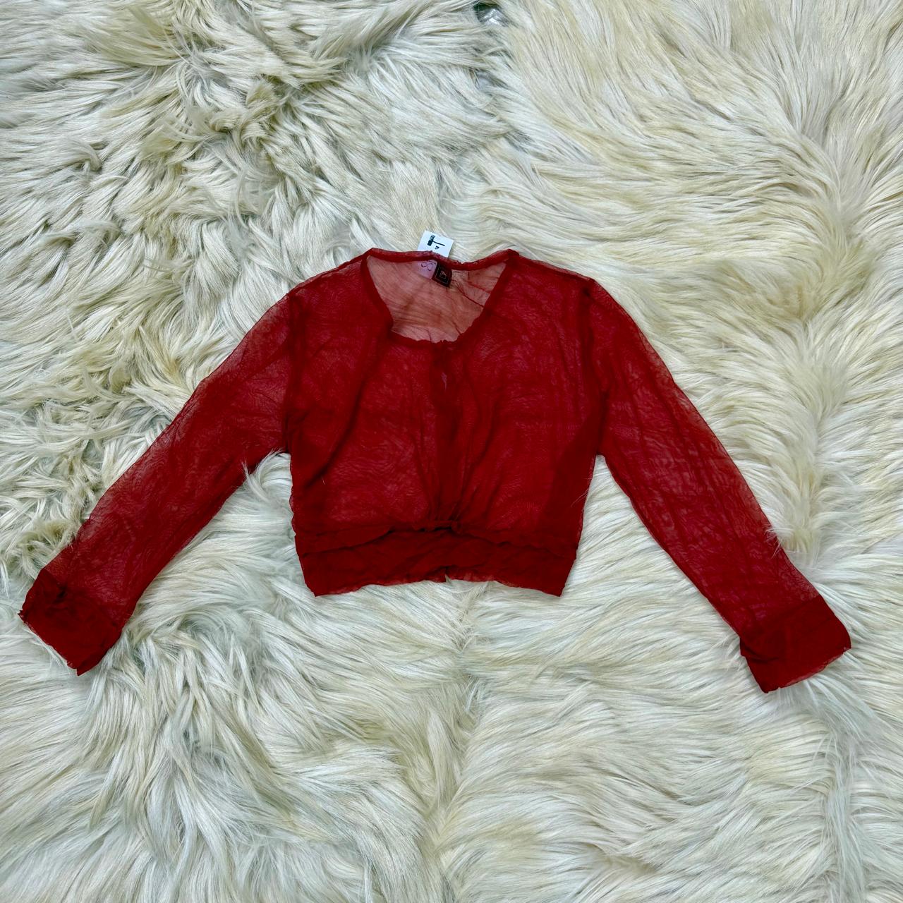 Popping Red Net Button Down Top