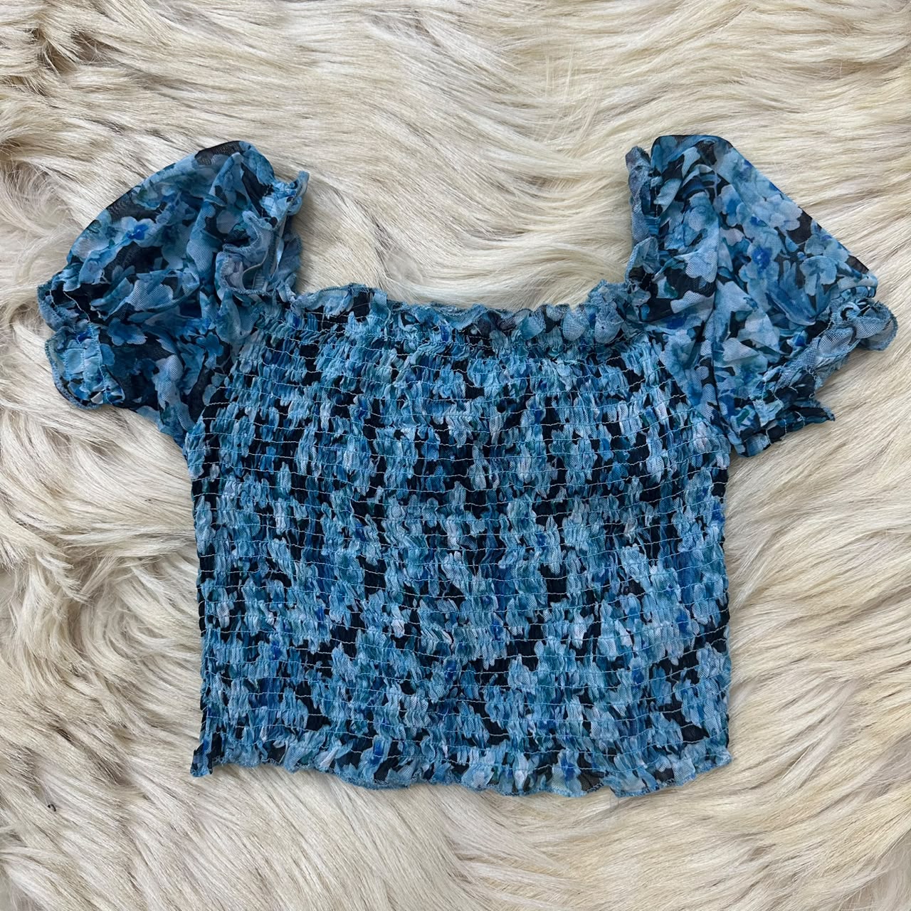 Aqua Fitted Ruffle Top