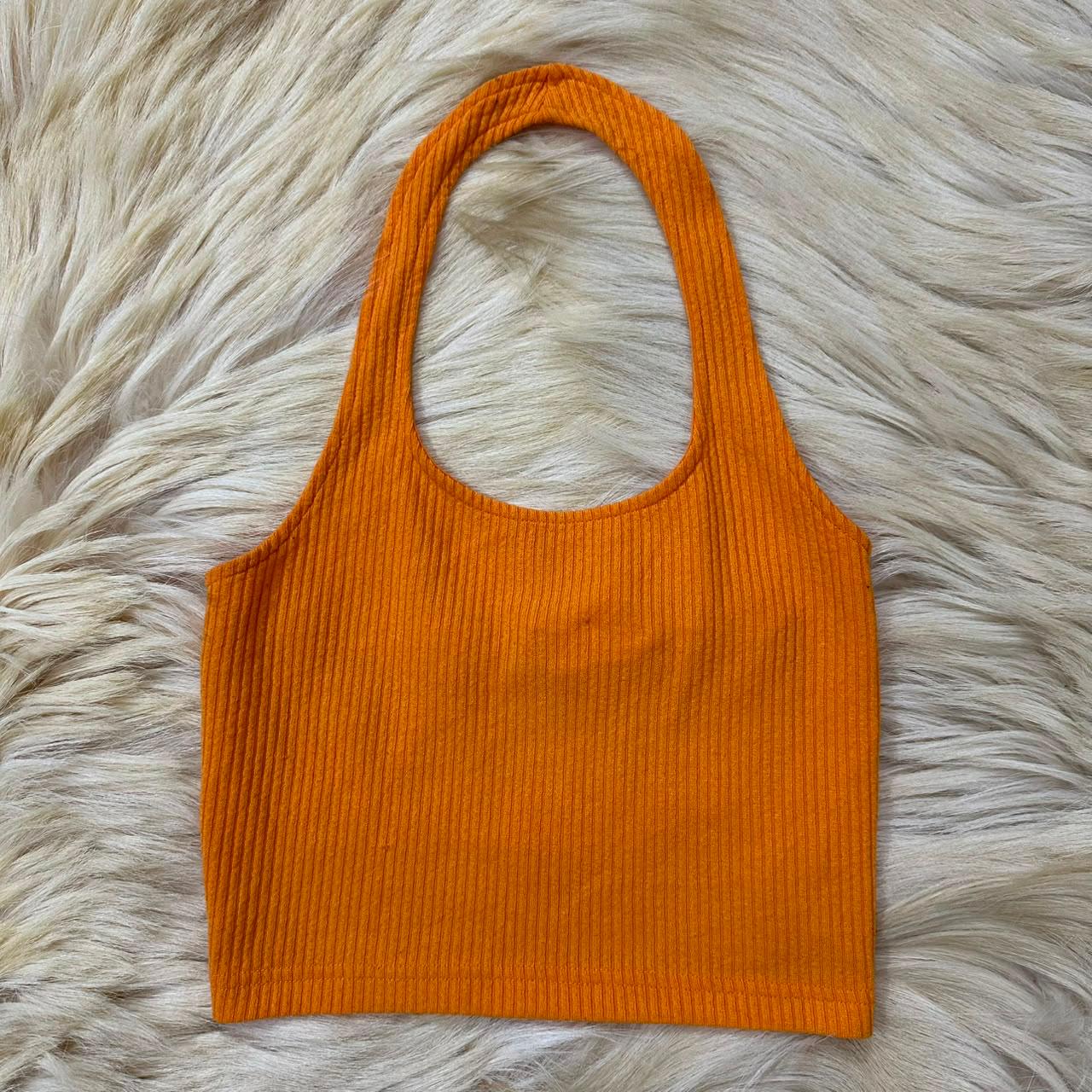 Orange Ribbed Halter Top
